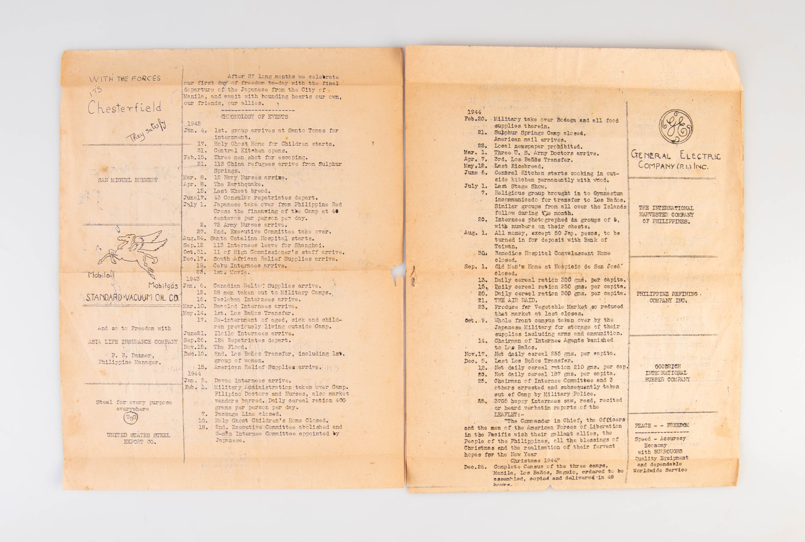 The Liberation Bulletin of Philippine Internment Camp No. 1 at Santo Tomas University.
