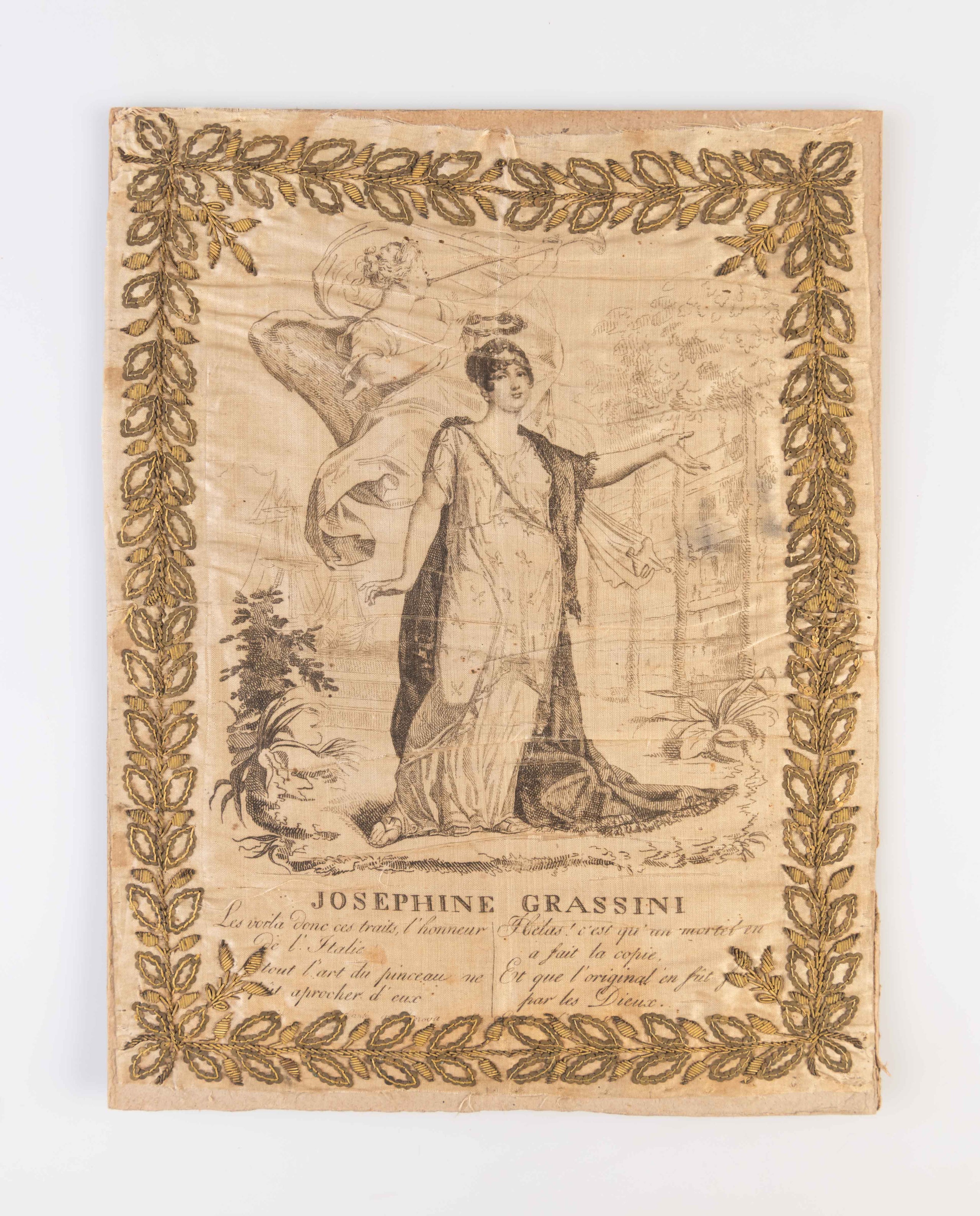 Engraved portrait of Josephine Grassini printed on silk.