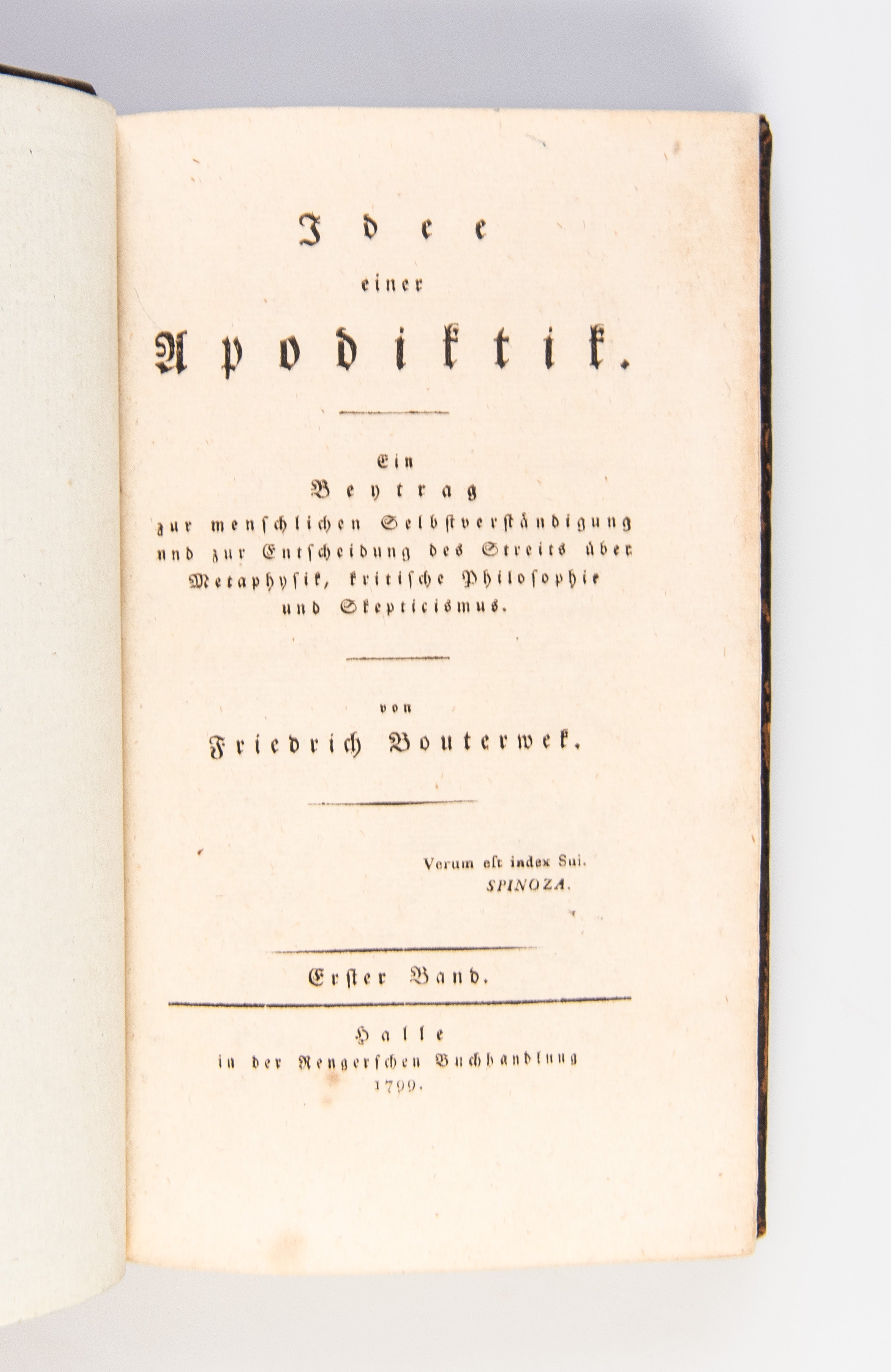 Idee einer Apodiktik. Ein Beytrag zur menschlichen Selbstverständigung und zur Entscheidung des Streits über Metaphysik, kritische Philosophie und Skepticismus.