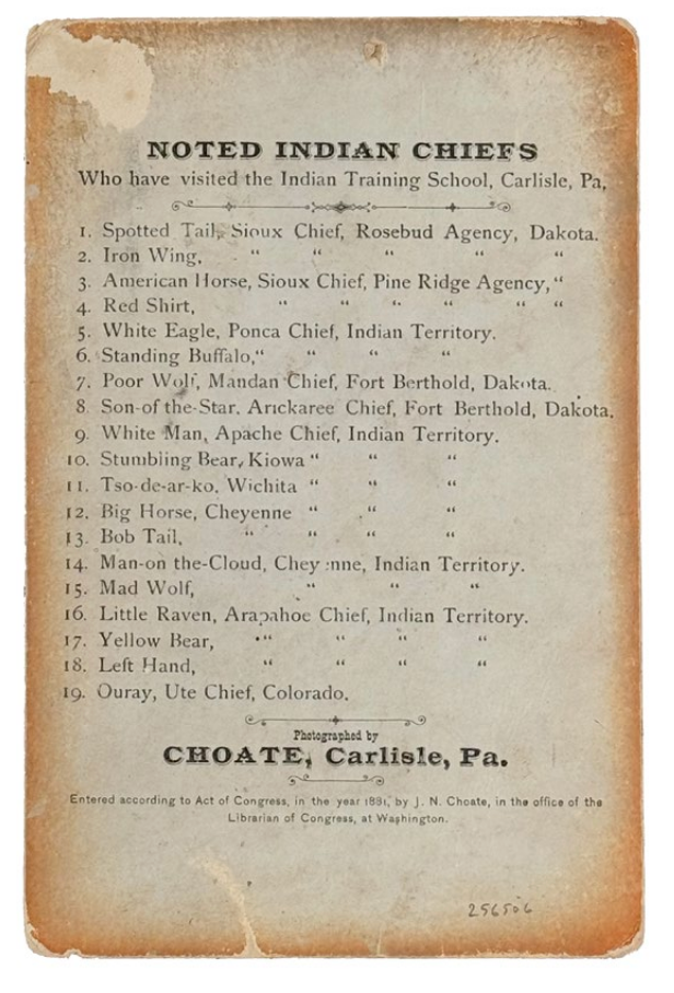 Noted Indian Chiefs who have visited the Indian Training School, Carlisle, Pa.