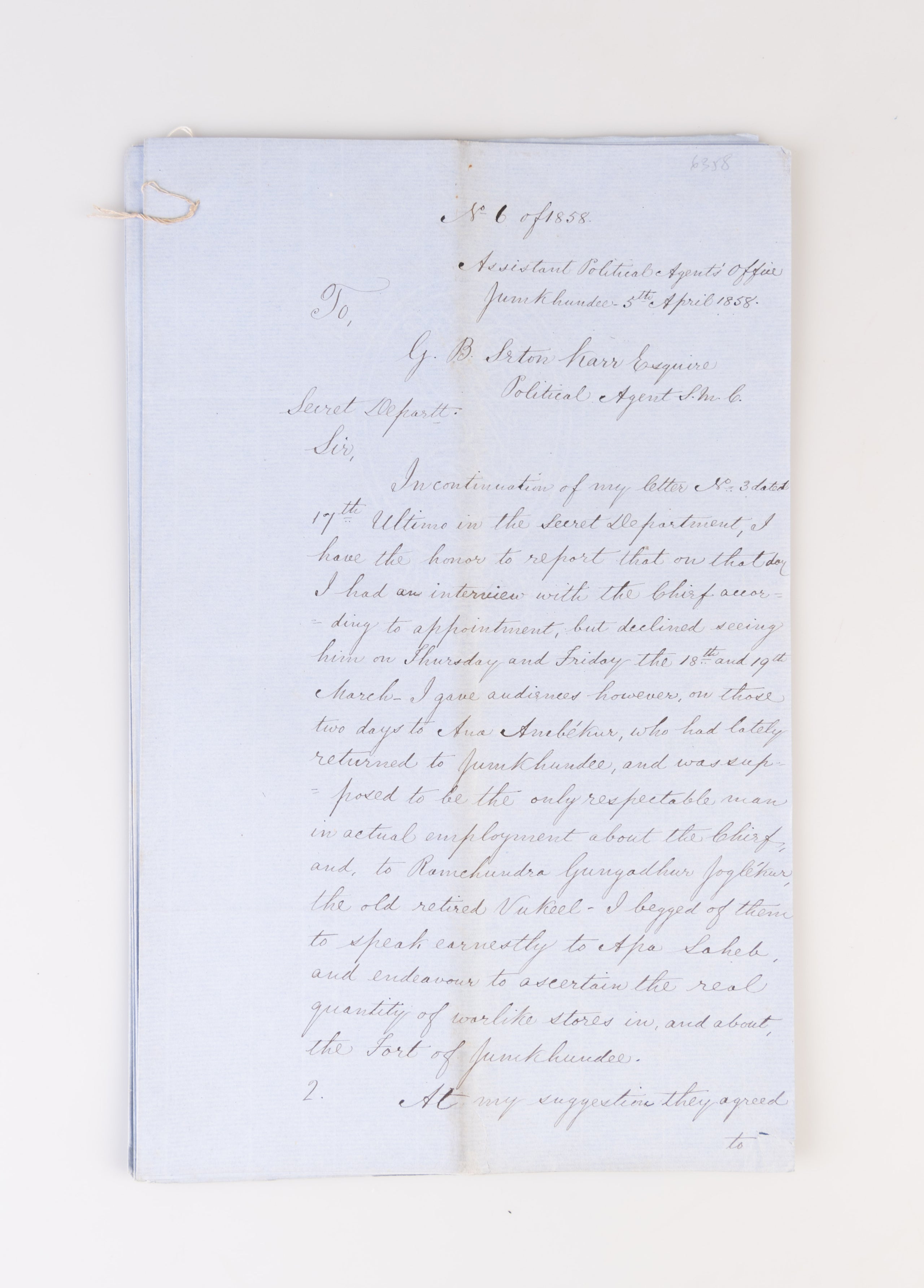 [Collection of documents concerning the Indian Mutiny 1857-58.]