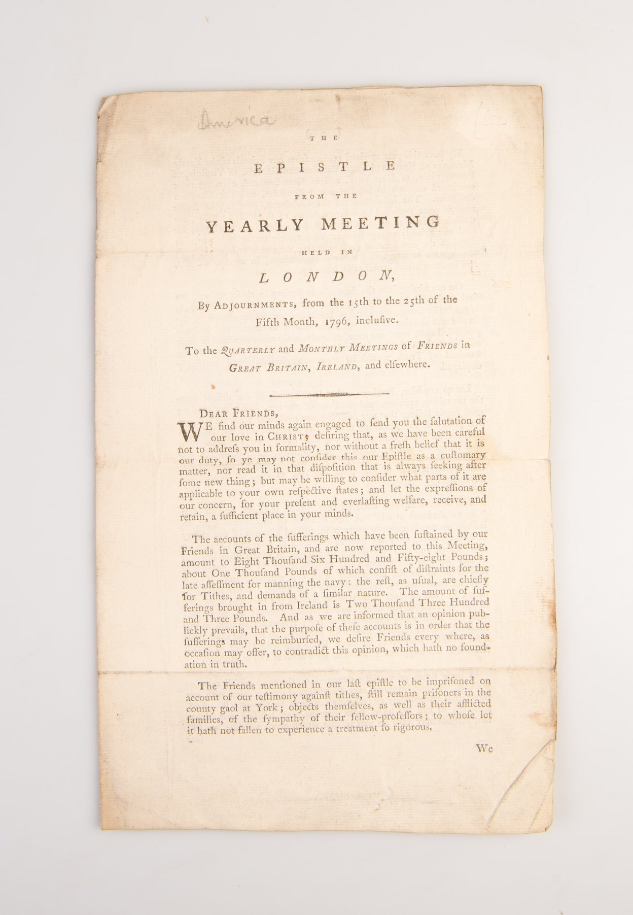 The Epistle from the Yearly Meeting held in London,