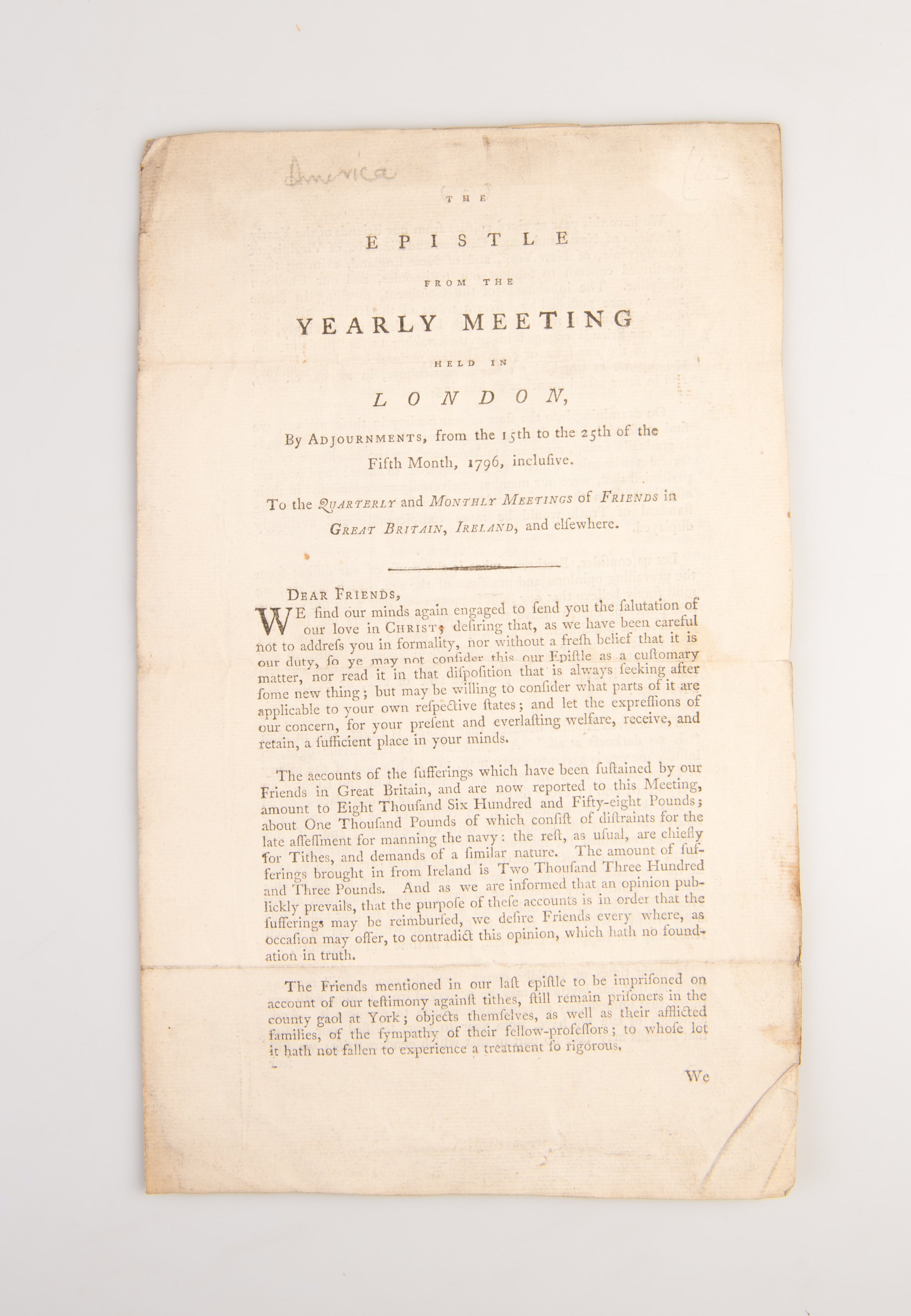 The Epistle from the Yearly Meeting held in London,