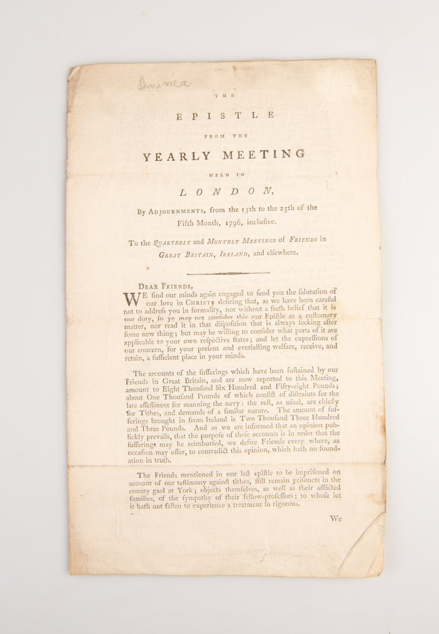 The Epistle from the Yearly Meeting held in London,