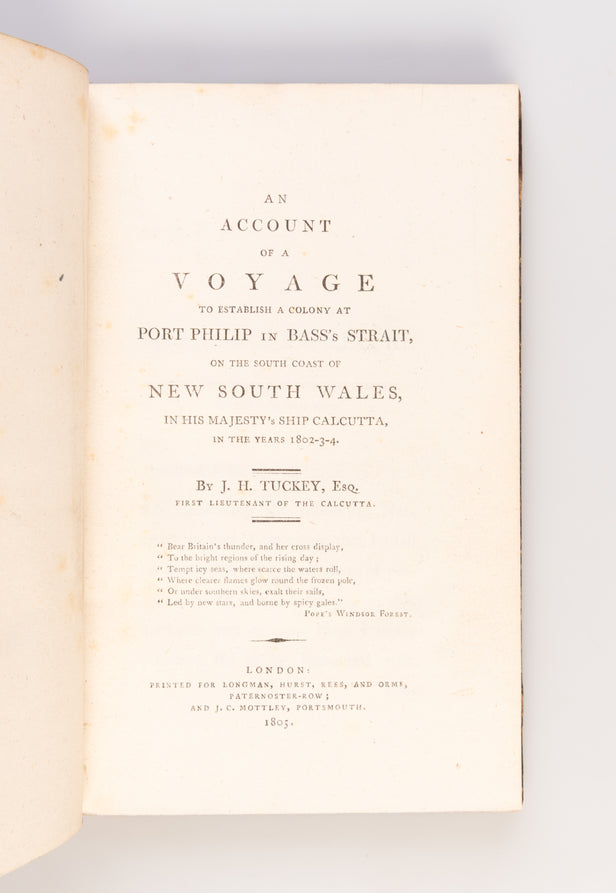 An Account of a Voyage to Establish a Colony at Port Philip in Bass's Strait, on the South Coast of New South Wales, in His Majesty's Ship Calcutta ...