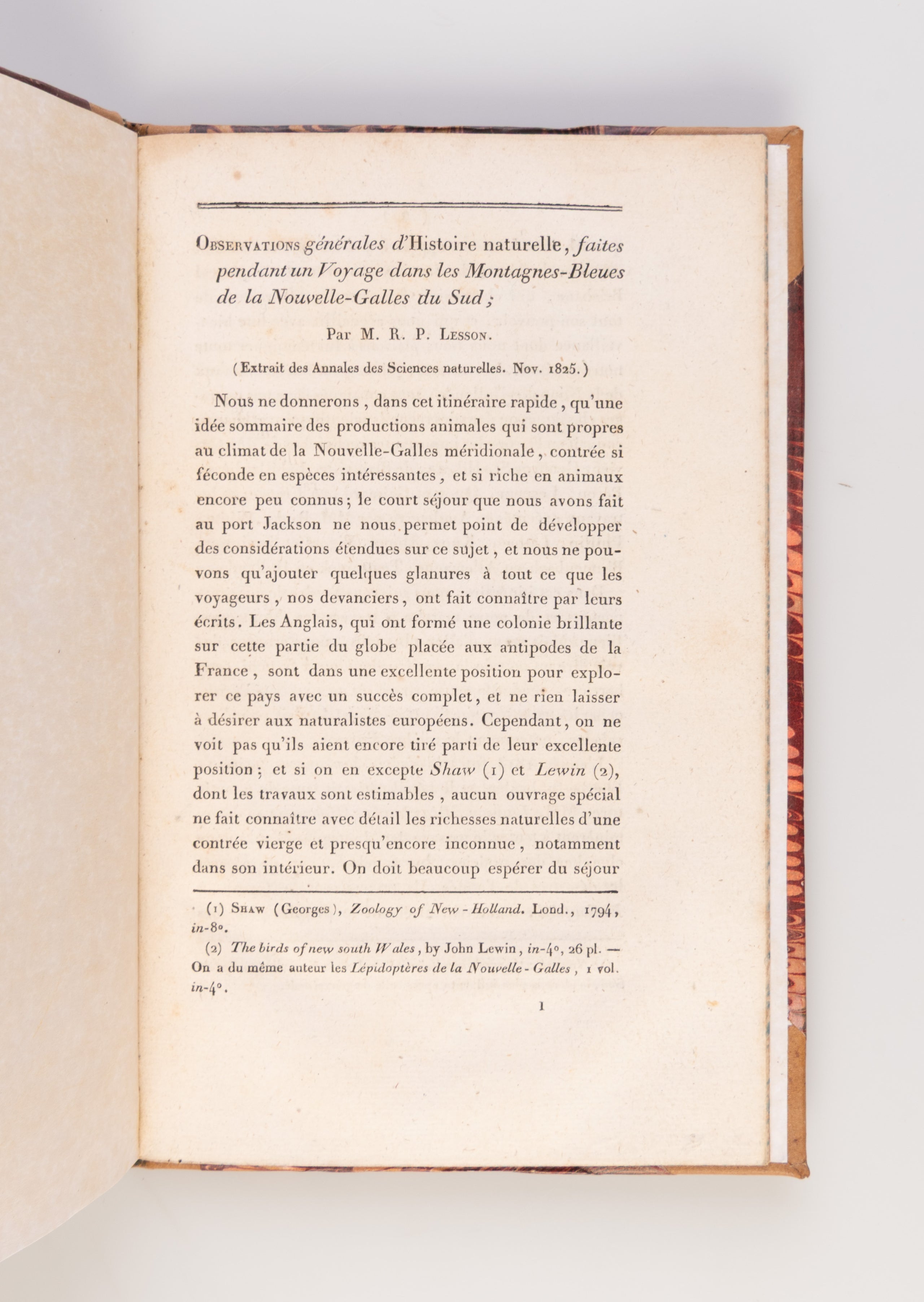 Observations Générales D'Histoire Naturelle faites pendant un voyage dans les Montagnes-Bleues de la Nouvelle-Galles du Sud.