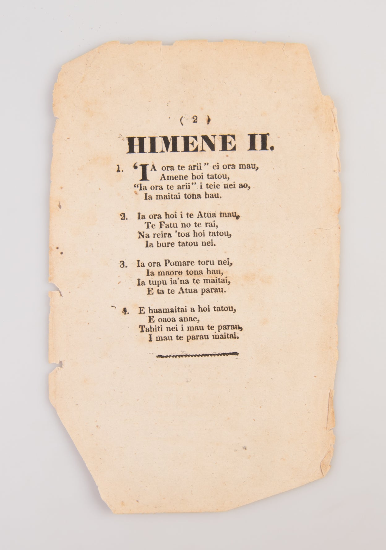 E Piti Himene no te faa Arii Raa Ia Pomare III … Himene I and Himene II [Two Songs for the King of Pomare III ... Song I and Song II].