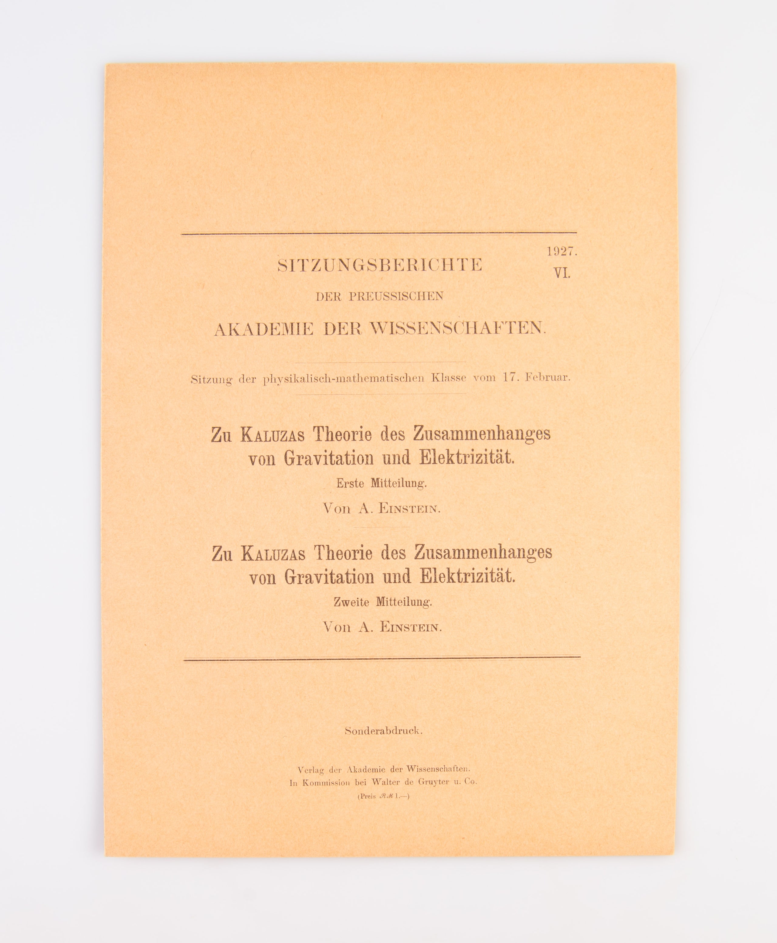 Zu Kaluzas Theorie des Zusammenhanges von Gravitation und Elektrizität. Erste Mitteilung. Zweite Mitteilung.