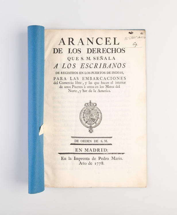 Arancel de los derechos que S.M. Señala a los escribanos de registros en los puertos de Indias,