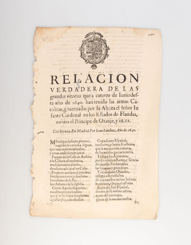 Relacion verdadera de las grandes vitorias que a catorze de Junio deste año de 1640. han tenido las armas Catolicas,