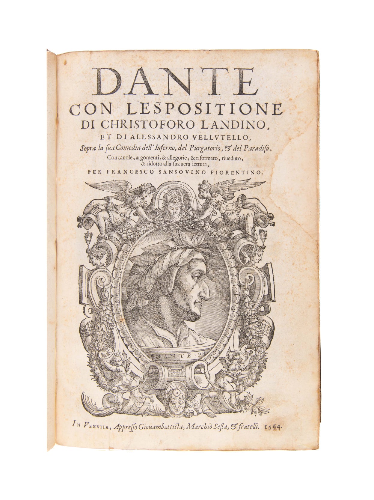 Dante con l'espositione di Christoforo Landino, et di Alessandro Vellutello sopra la sua Commedia dell'Inferno, del Purgatorio, & del Paradiso.