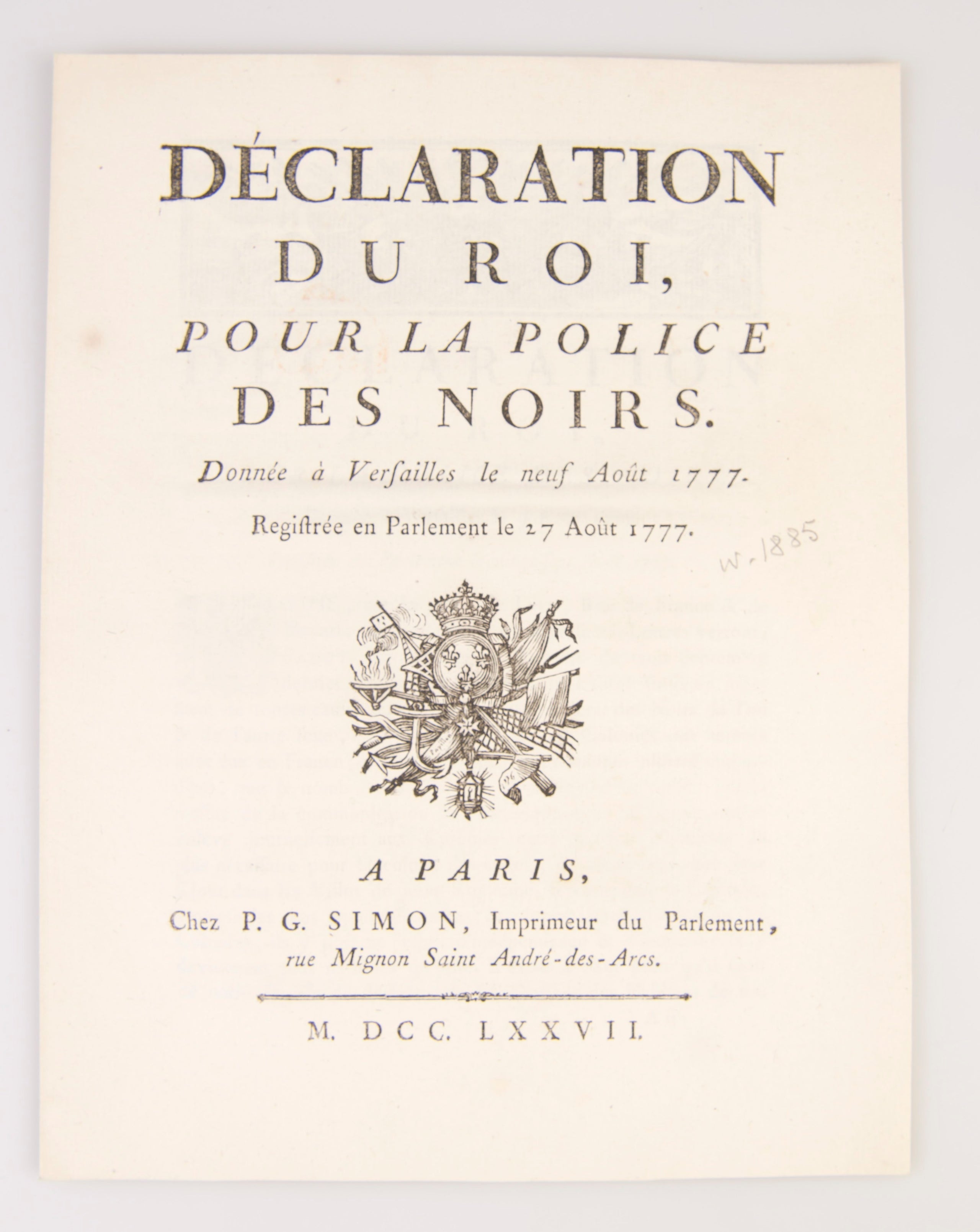 Déclaration du Roi, pour la Police des Noirs.