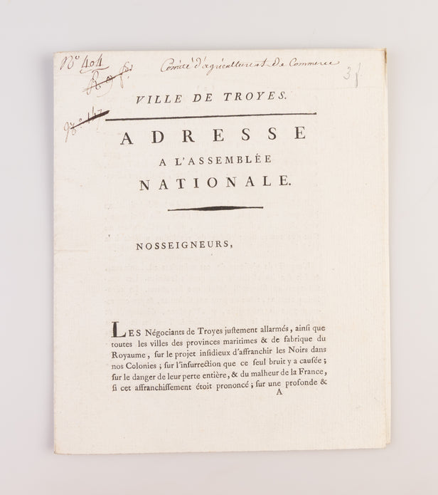 Ville de Troyes. Adresse à l'Assemblée nationale.