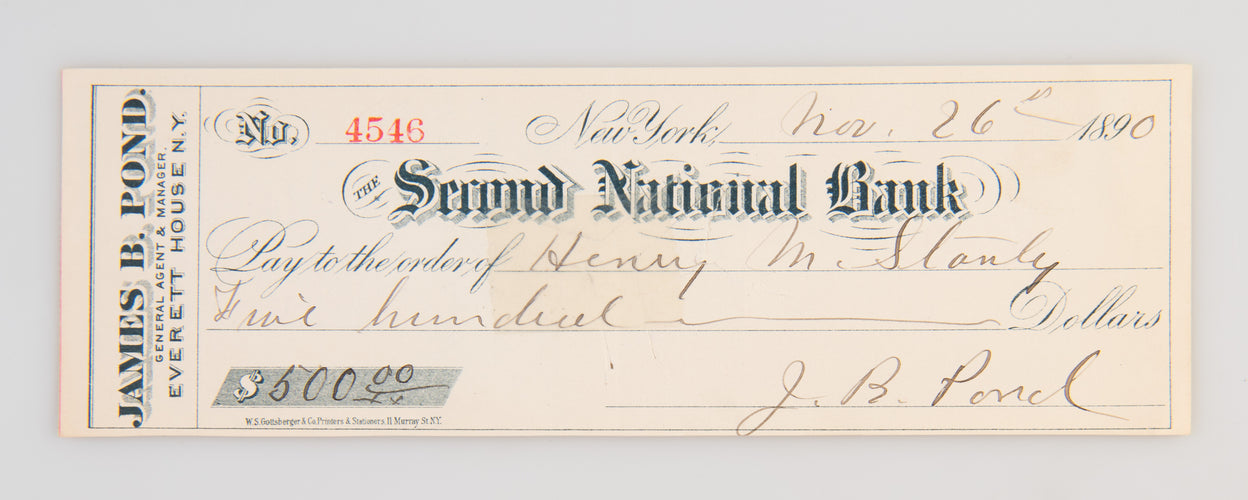 [Cheque made out to Henry M. Stanley.]