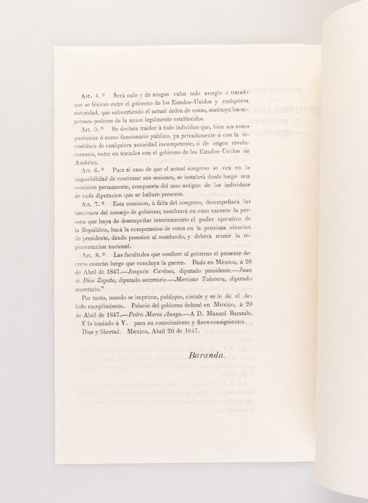 Ministerio de Relaciones Interiores y Esteriores. El Exmo. Sr. Presidente Sustituto, Se Ha Servido Dirigirme el Decreto Que Sigue: 
