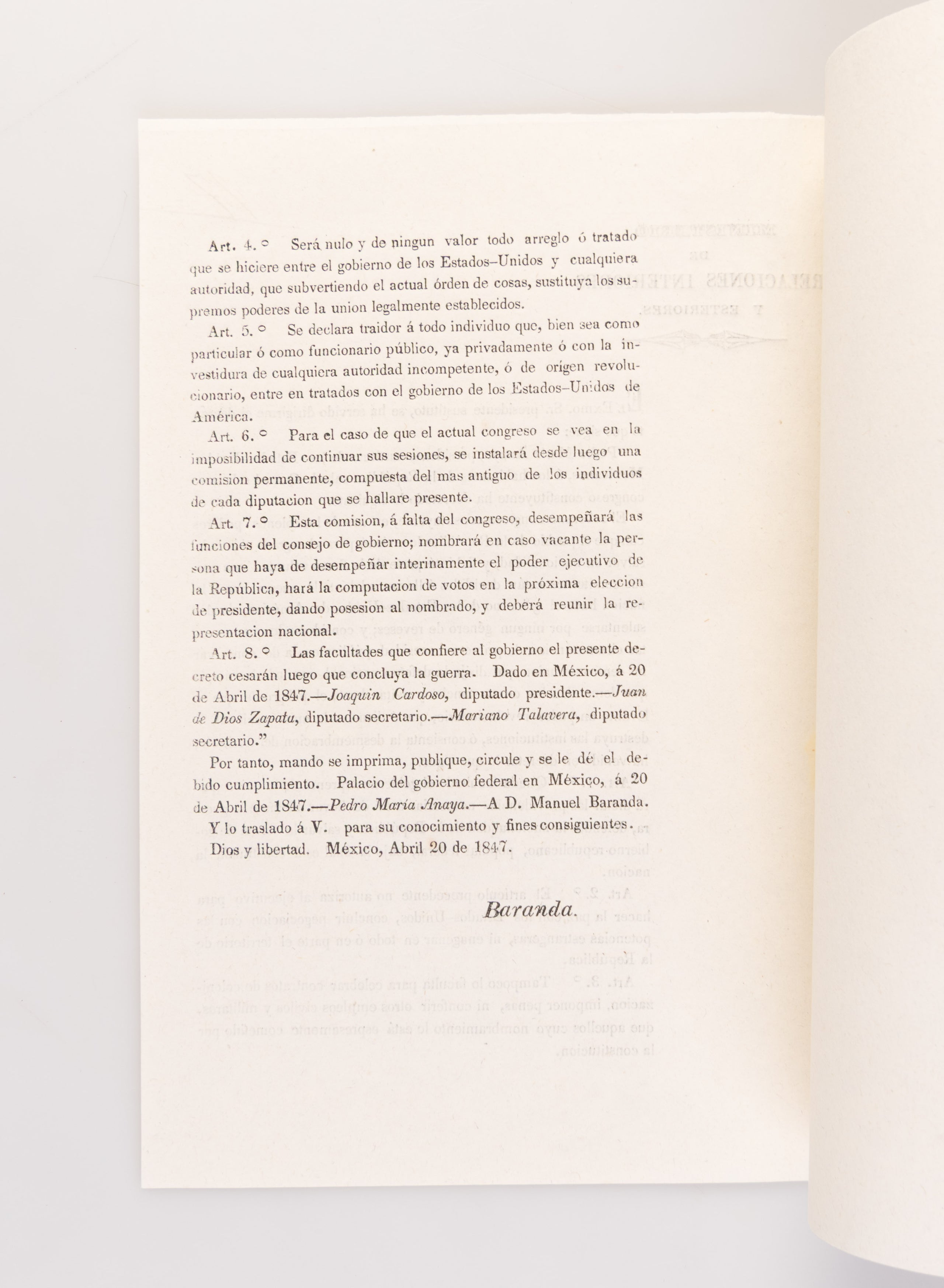Ministerio de Relaciones Interiores y Esteriores. El Exmo. Sr. Presidente Sustituto, Se Ha Servido Dirigirme el Decreto Que Sigue: 