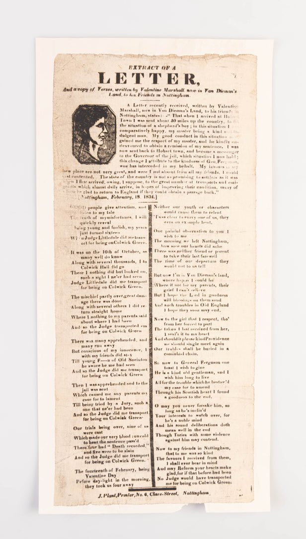 Extract of a Letter, And a Copy of Verses written by Valentine Marshall now in Van Dieman's Land ...