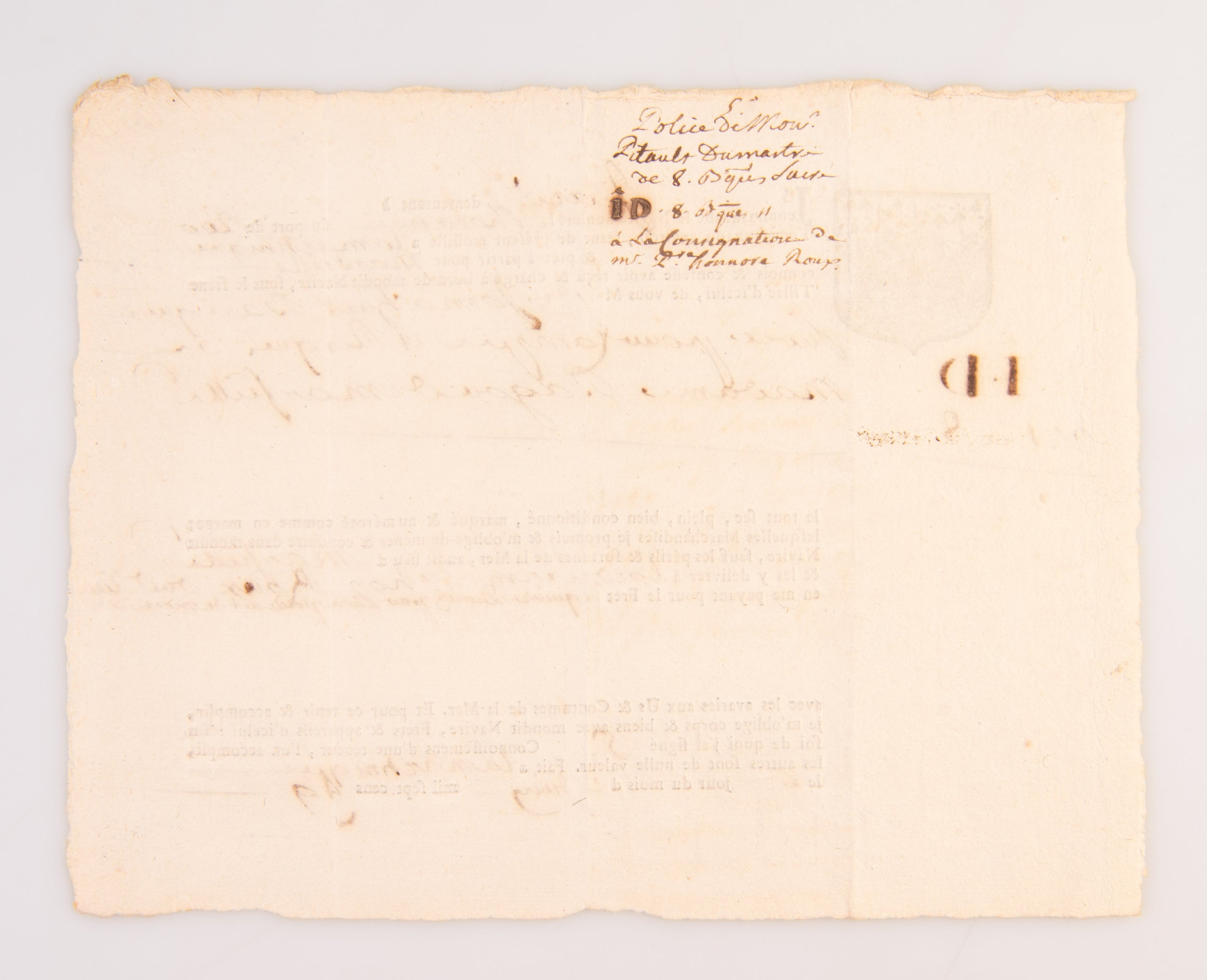 [Bill of lading for a cargo of sugar and coinage bound from Martinique to Marseille.]