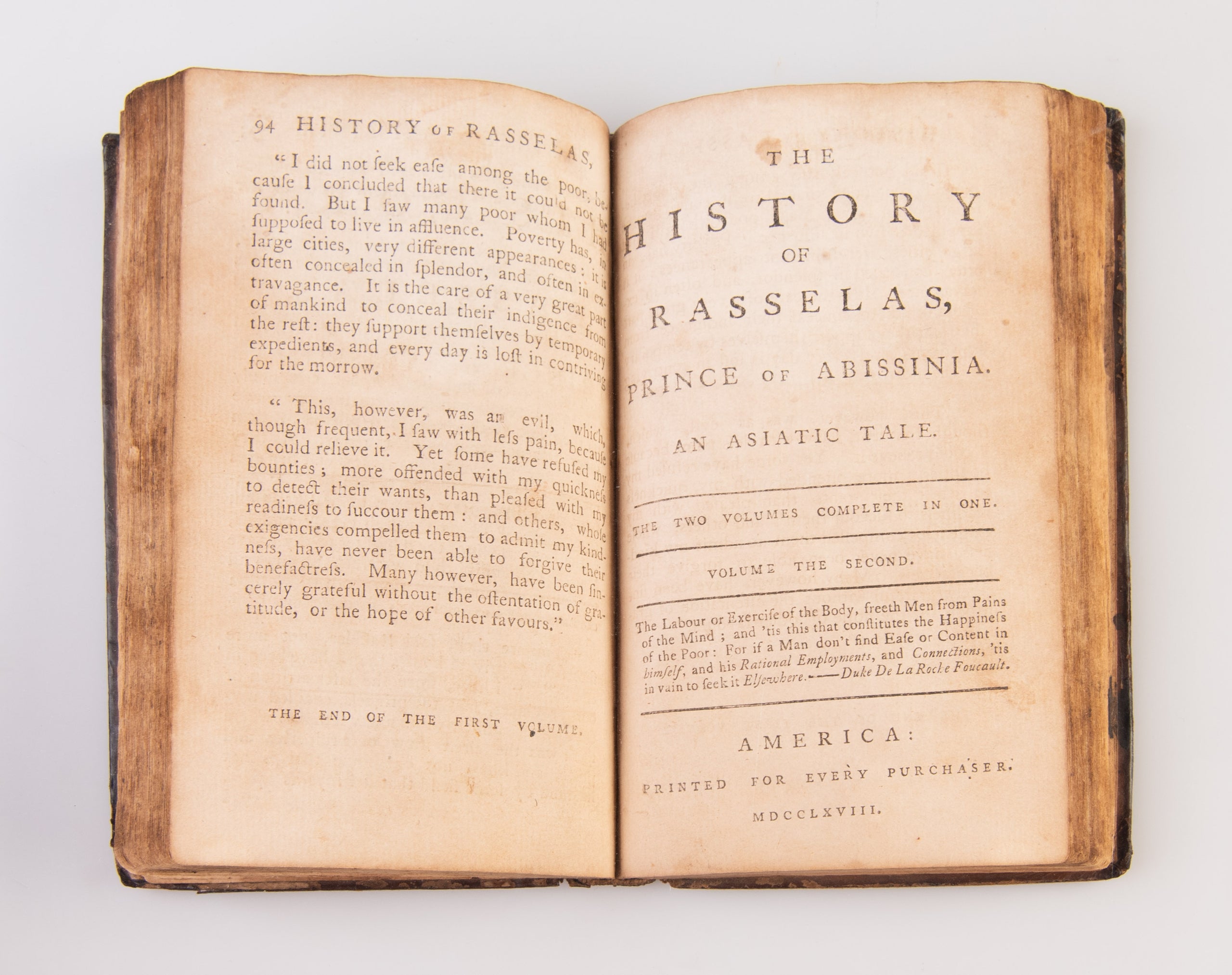 The History of Rasselas, Prince of Abissinia, An Asiatic Tale. The two volumes complete in one.