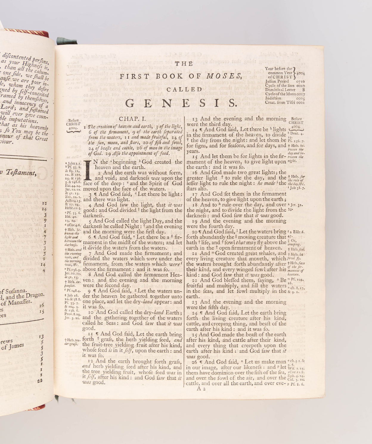 (King James Version). The Holy Bible. Contemporary red morocco, panelled in gilt. Cambridge: John Archdeacon, 1768.