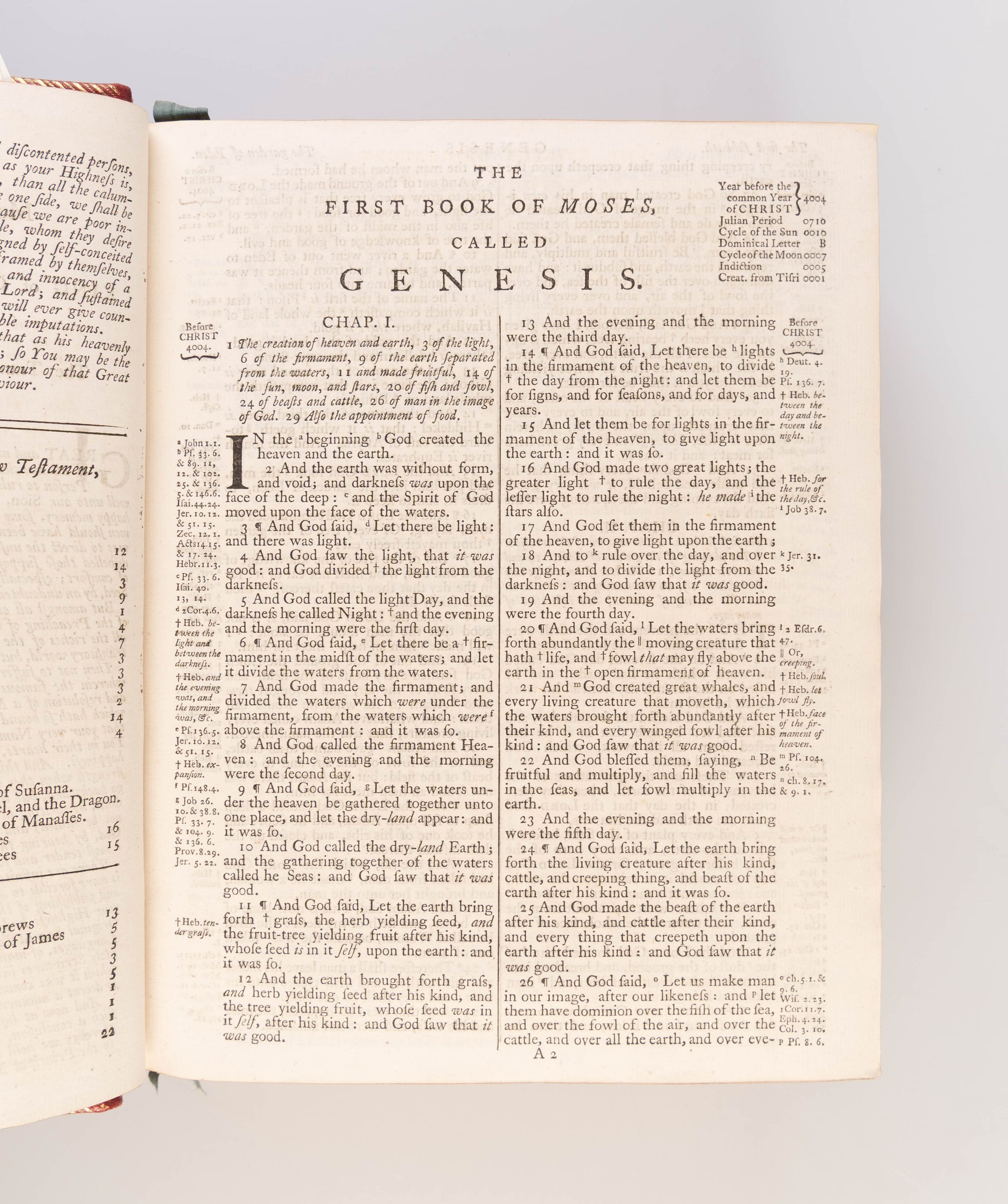 (King James Version). The Holy Bible. Contemporary red morocco, panelled in gilt. Cambridge: John Archdeacon, 1768.