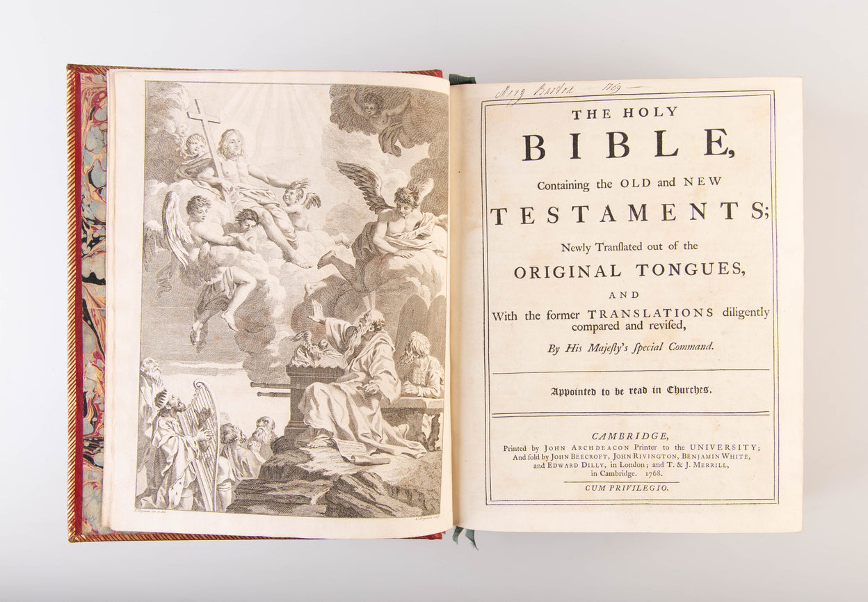 (King James Version). The Holy Bible. Contemporary red morocco, panelled in gilt. Cambridge: John Archdeacon, 1768.