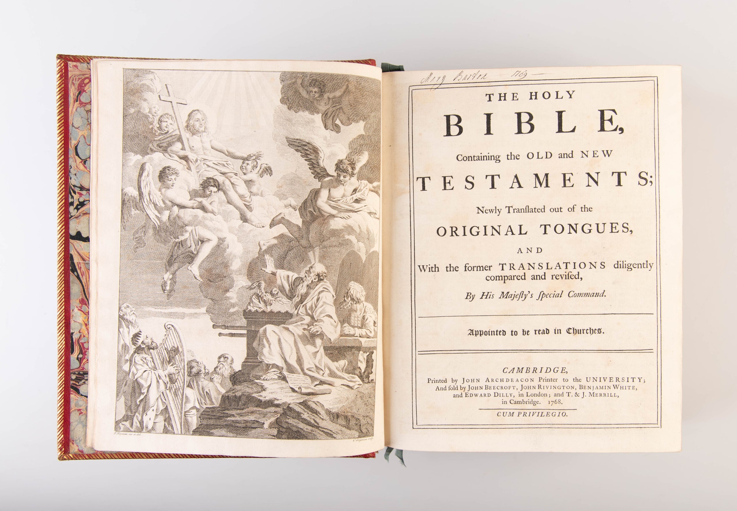 (King James Version). The Holy Bible. Contemporary red morocco, panelled in gilt. Cambridge: John Archdeacon, 1768.