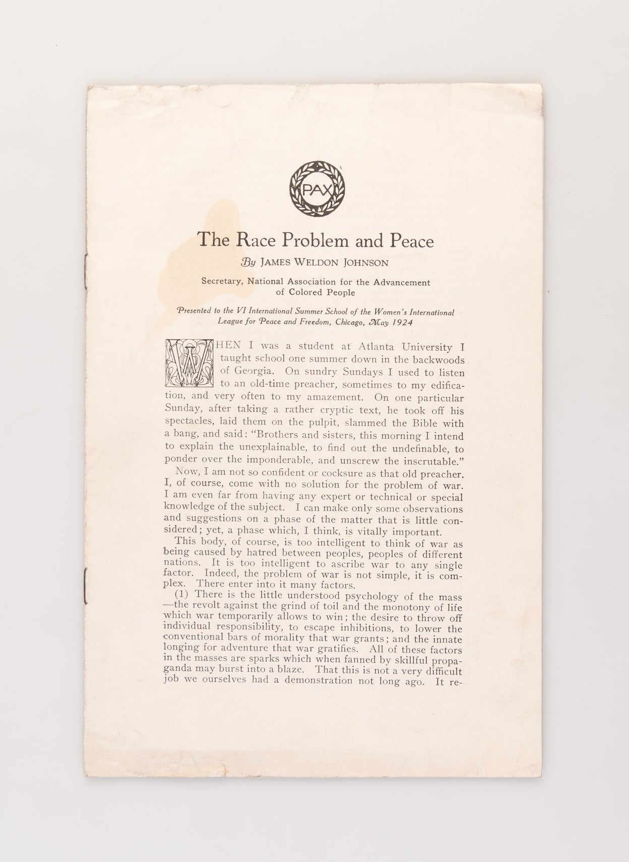 The Race Problem and Peace.