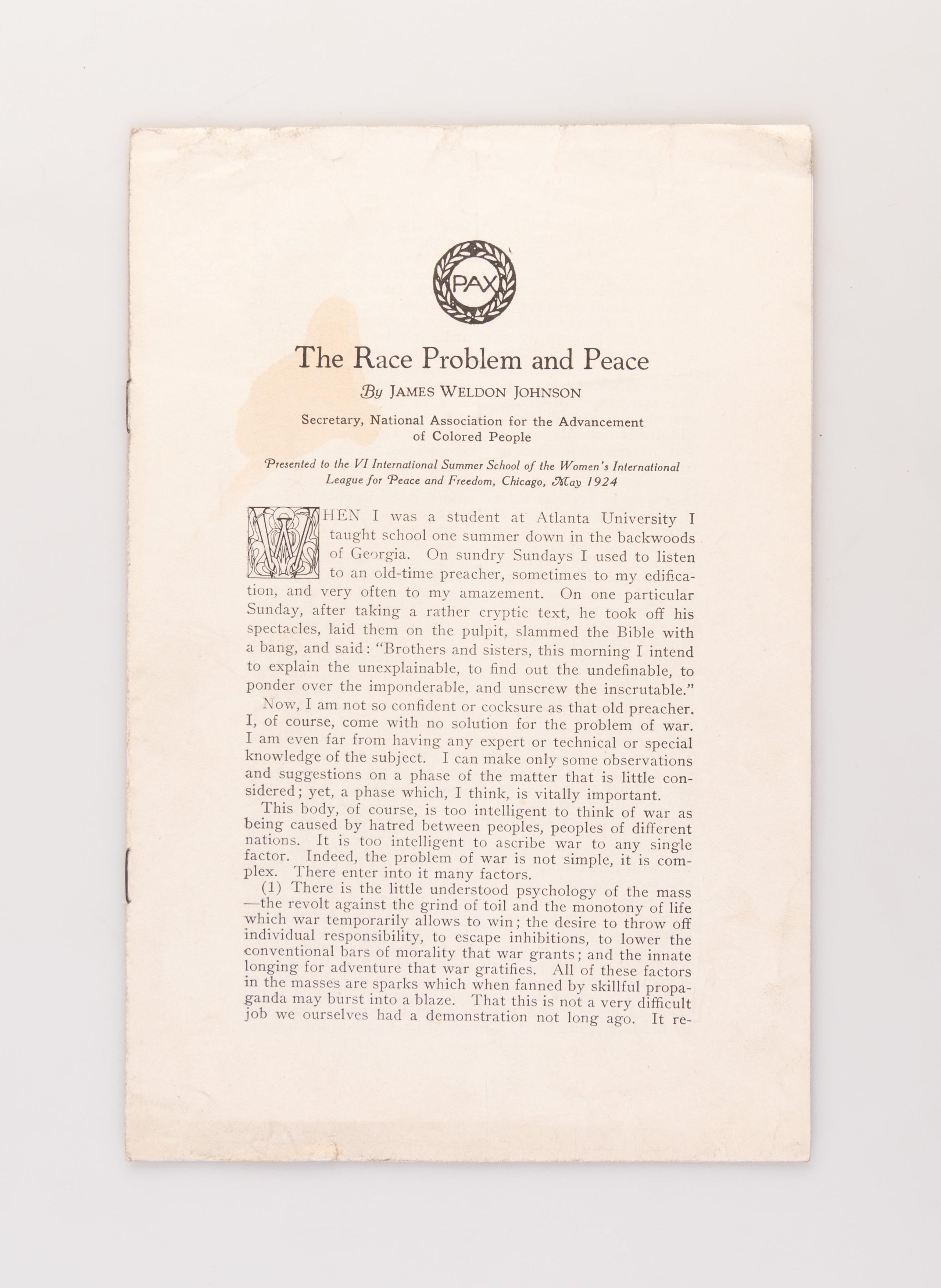 The Race Problem and Peace.