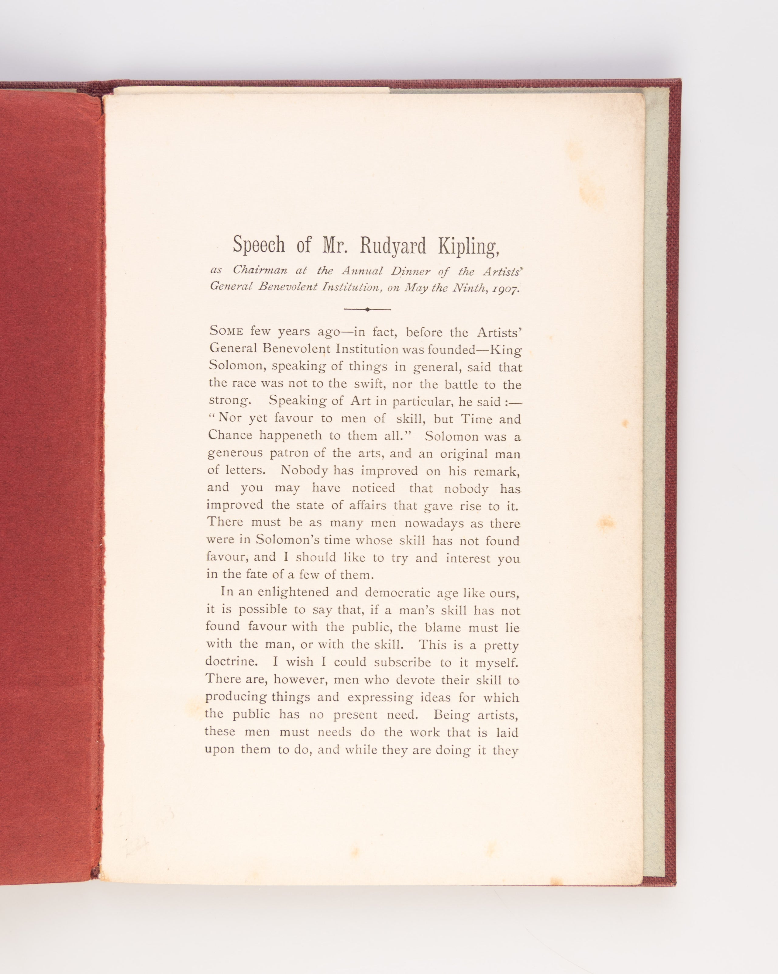 Speech of Mr. Rudyard Kipling, as Chairman at the Annual Dinner of the Artists' General Benevolent Institution.