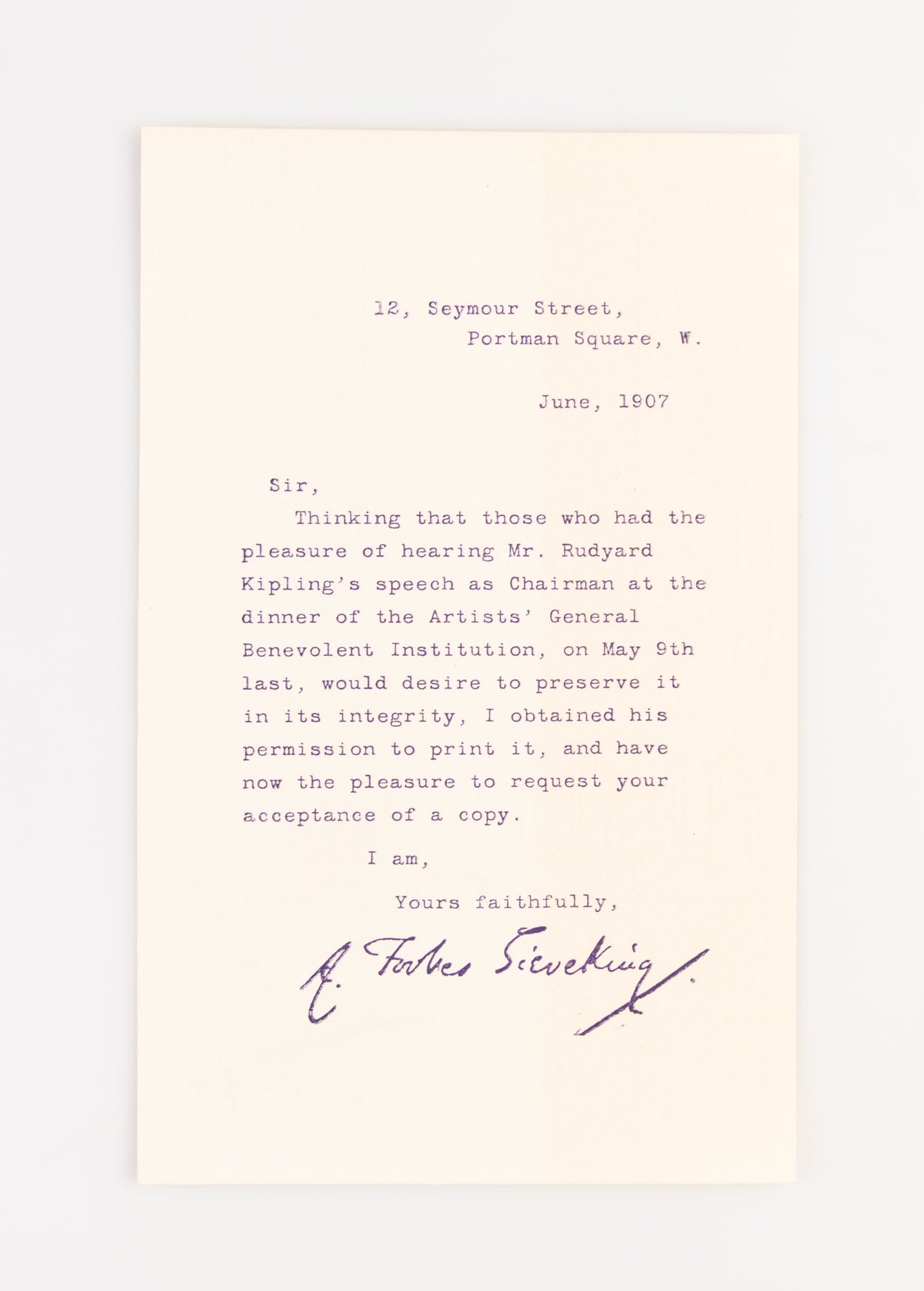 Speech of Mr. Rudyard Kipling, as Chairman at the Annual Dinner of the Artists' General Benevolent Institution.