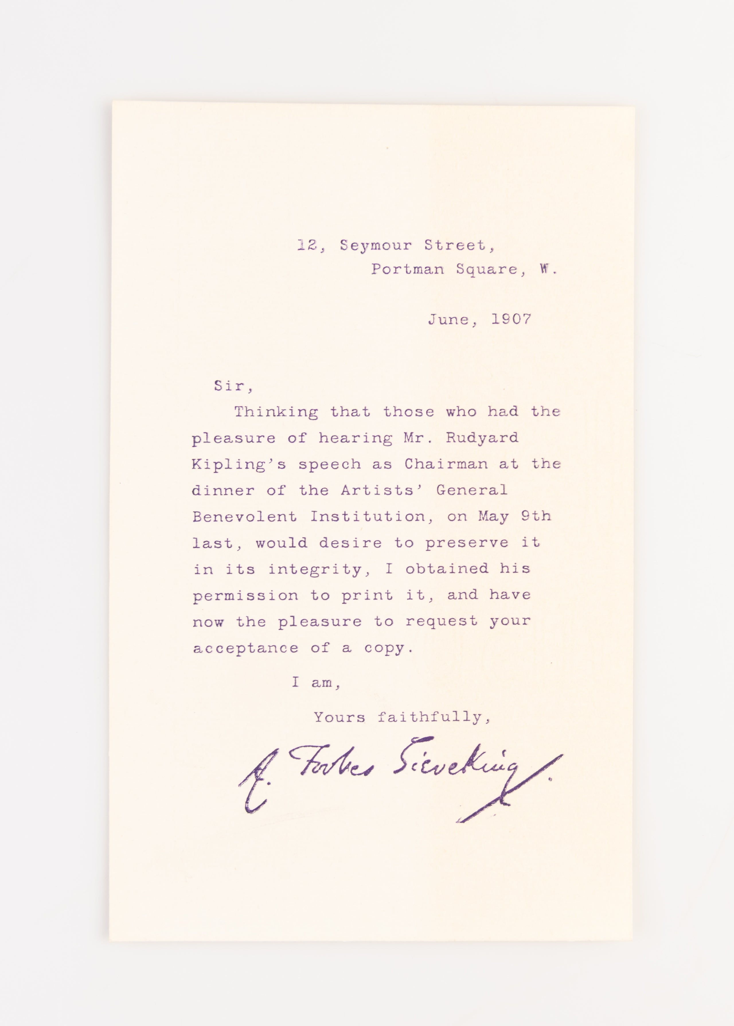 Speech of Mr. Rudyard Kipling, as Chairman at the Annual Dinner of the Artists' General Benevolent Institution.