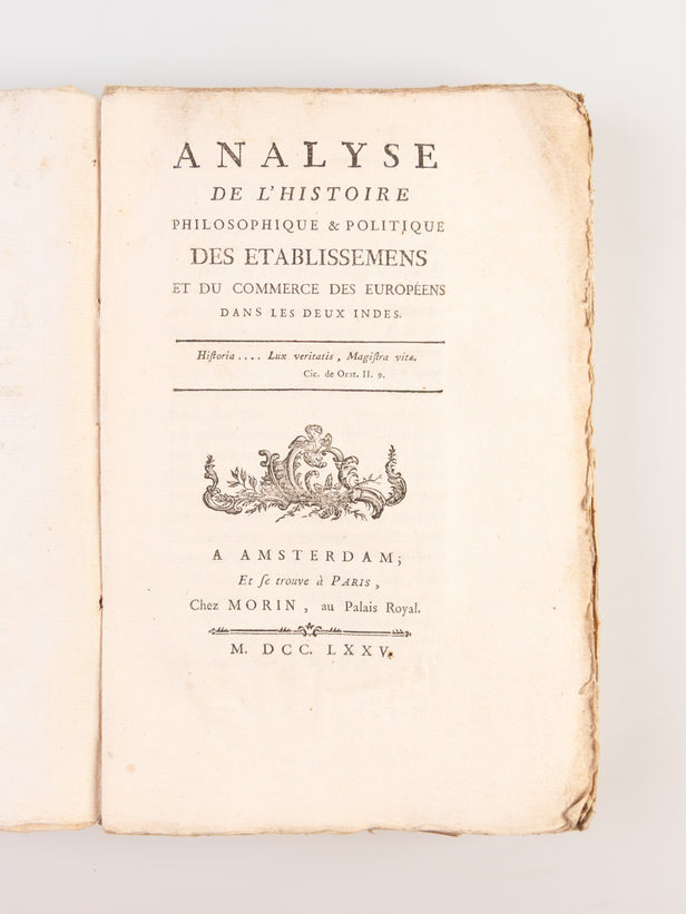 Analyse de l'Histoire philosophique & politique des etablissemens et du commerce des Européens dans les deux Indes.