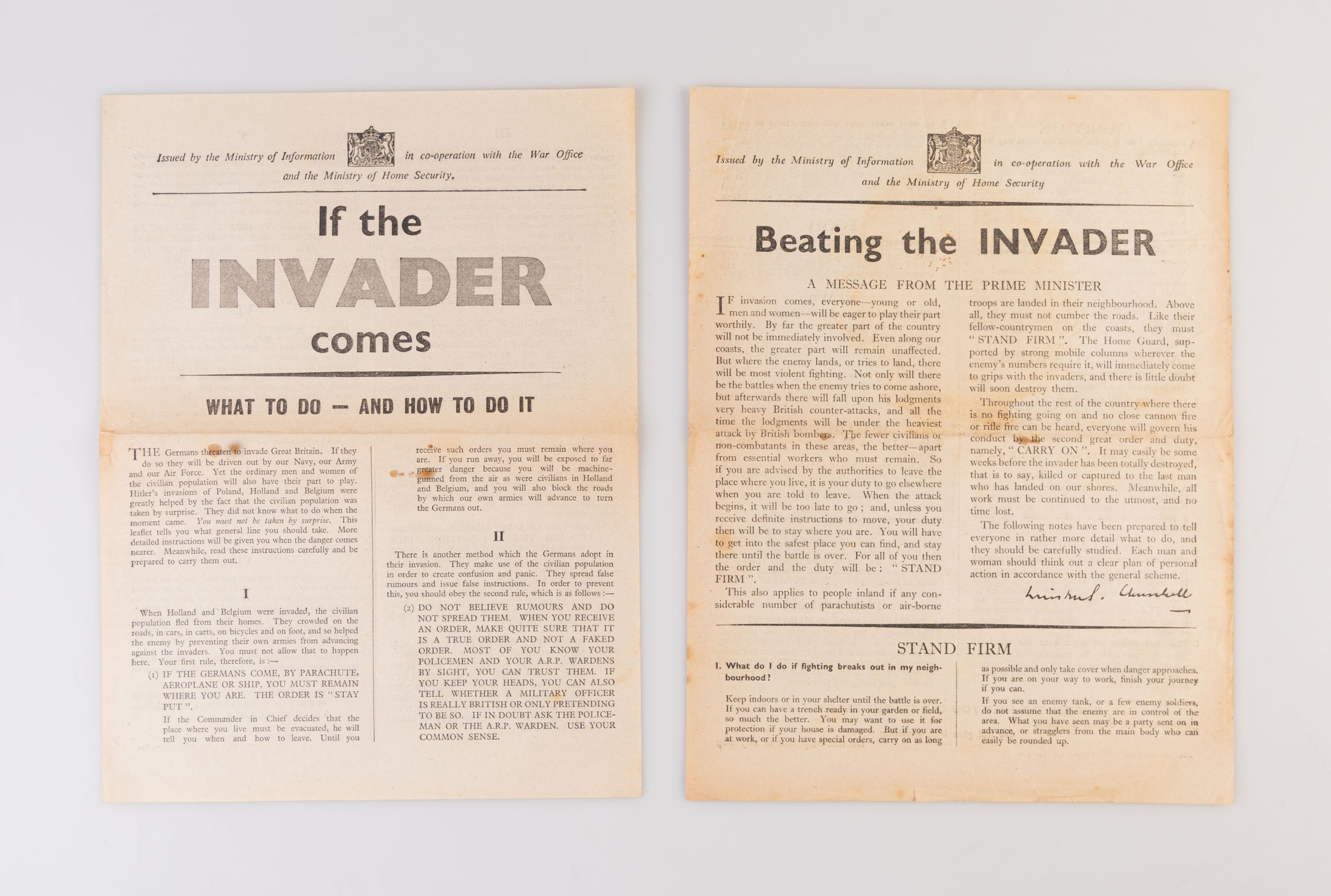 If the Invader Comes. What to do - and How to do it. [with:] Beating the Invader. A Message from the Prime Minister.