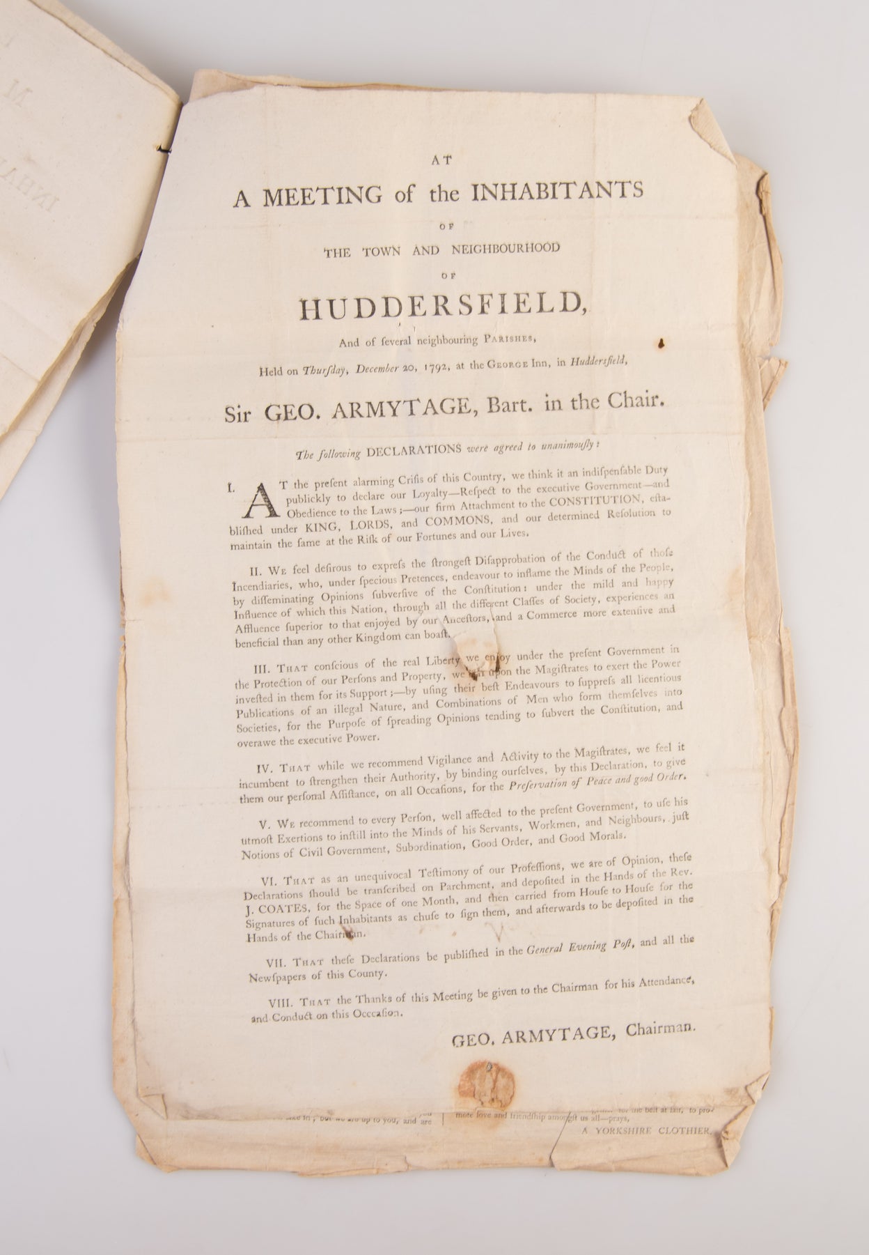 A collection of seven broadsides warning the inhabitants of Huddersfield in Yorkshire of the rising threat of revolution.