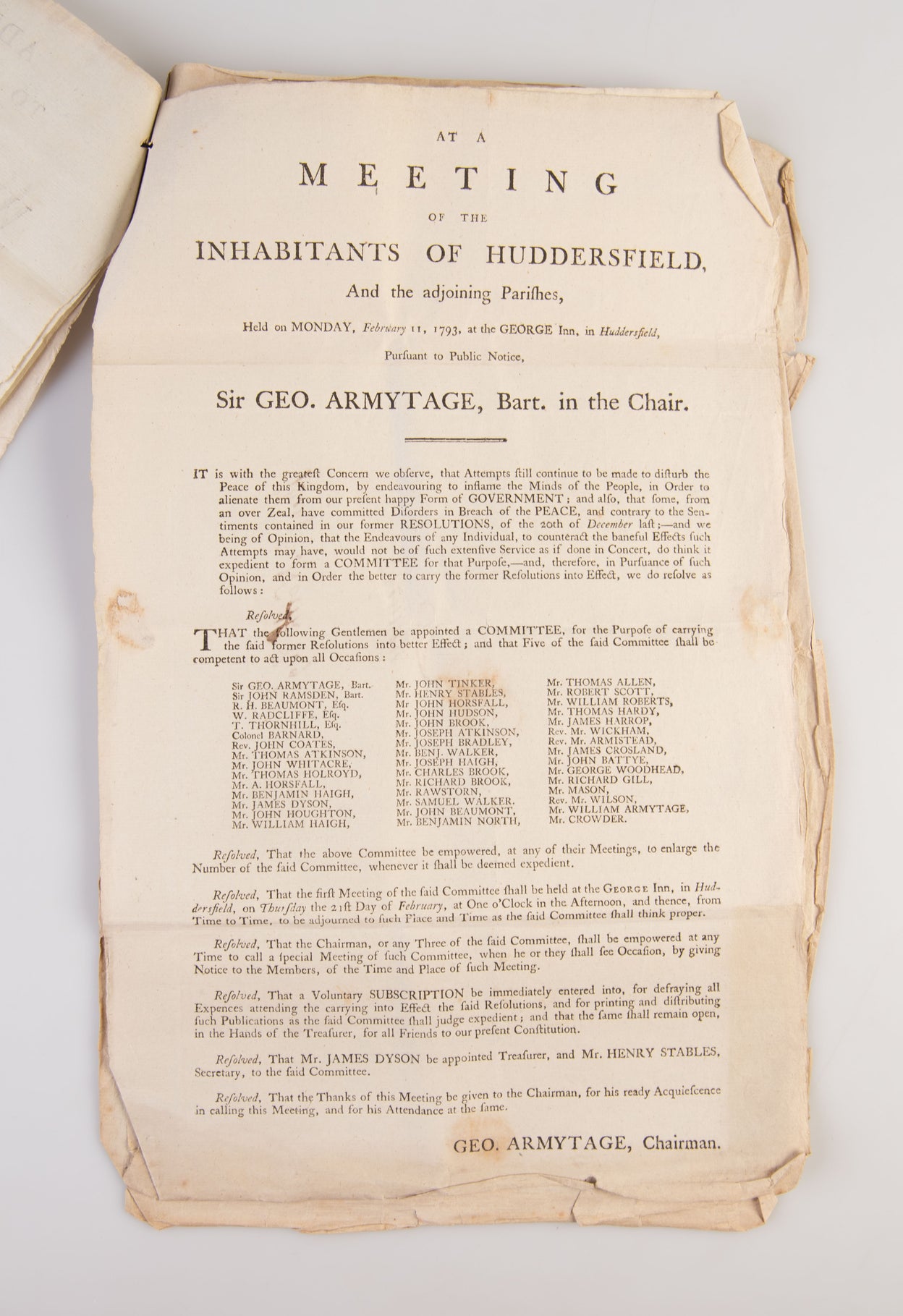 A collection of seven broadsides warning the inhabitants of Huddersfield in Yorkshire of the rising threat of revolution.