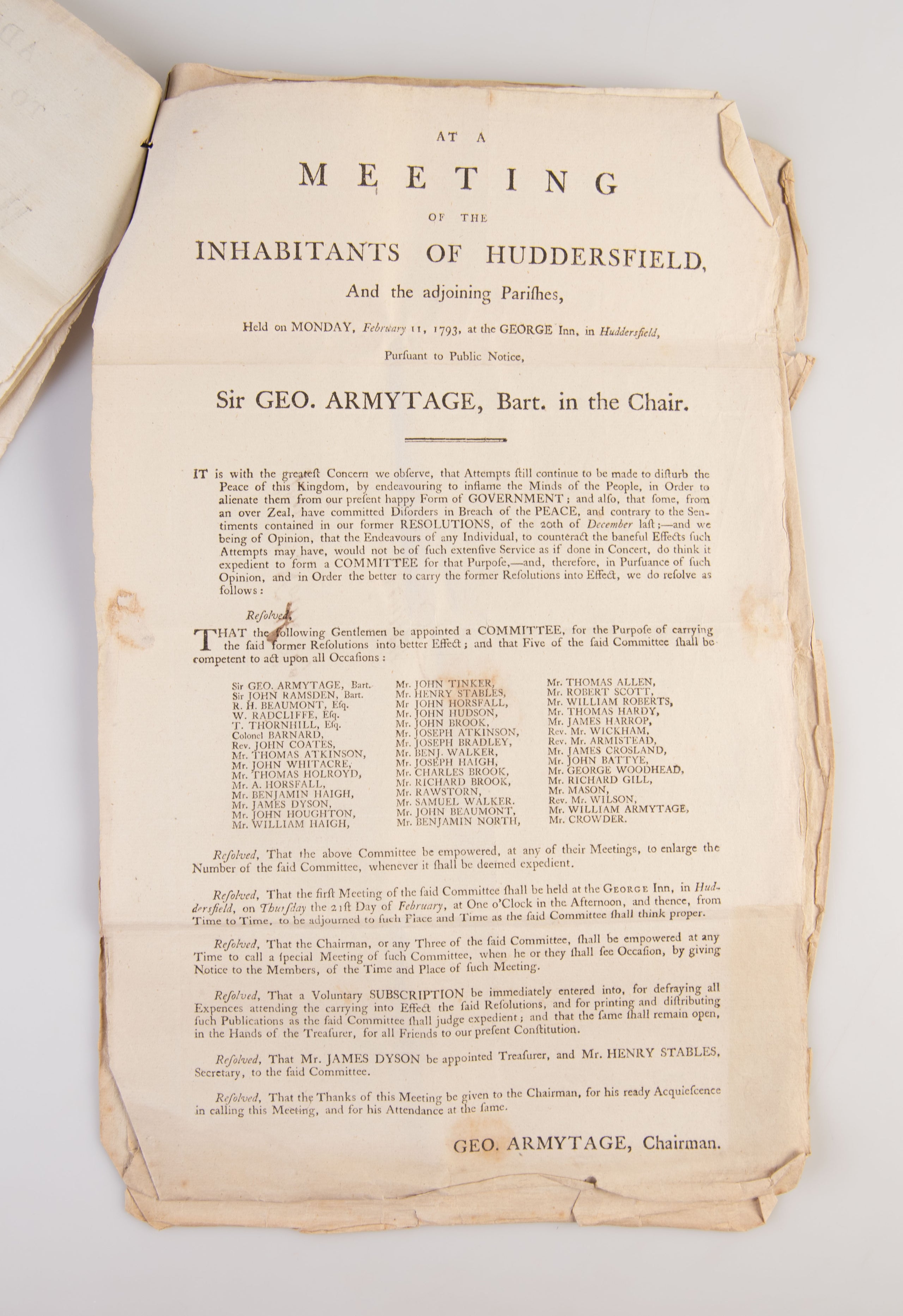 A collection of seven broadsides warning the inhabitants of Huddersfield in Yorkshire of the rising threat of revolution.