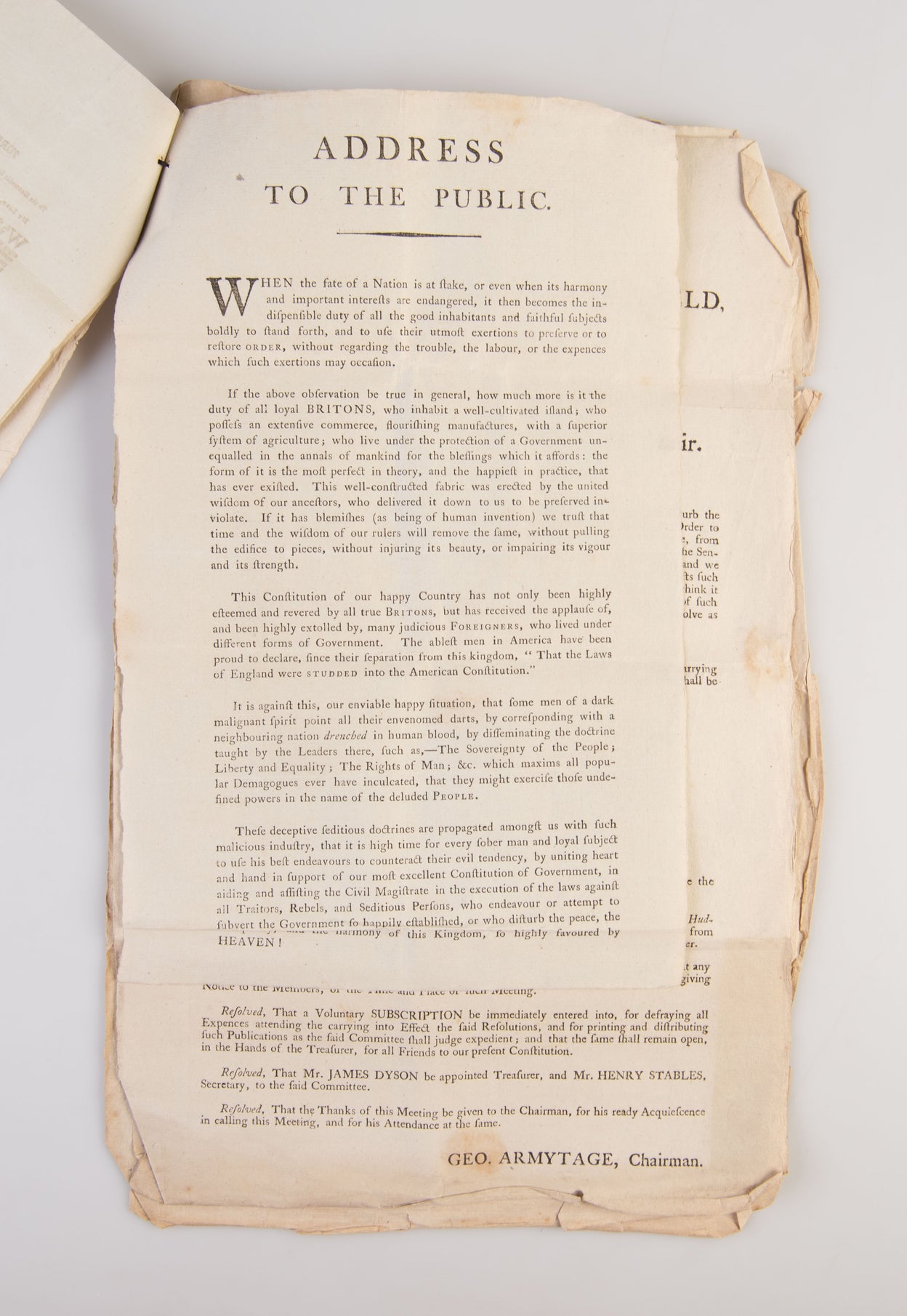 A collection of seven broadsides warning the inhabitants of Huddersfield in Yorkshire of the rising threat of revolution.