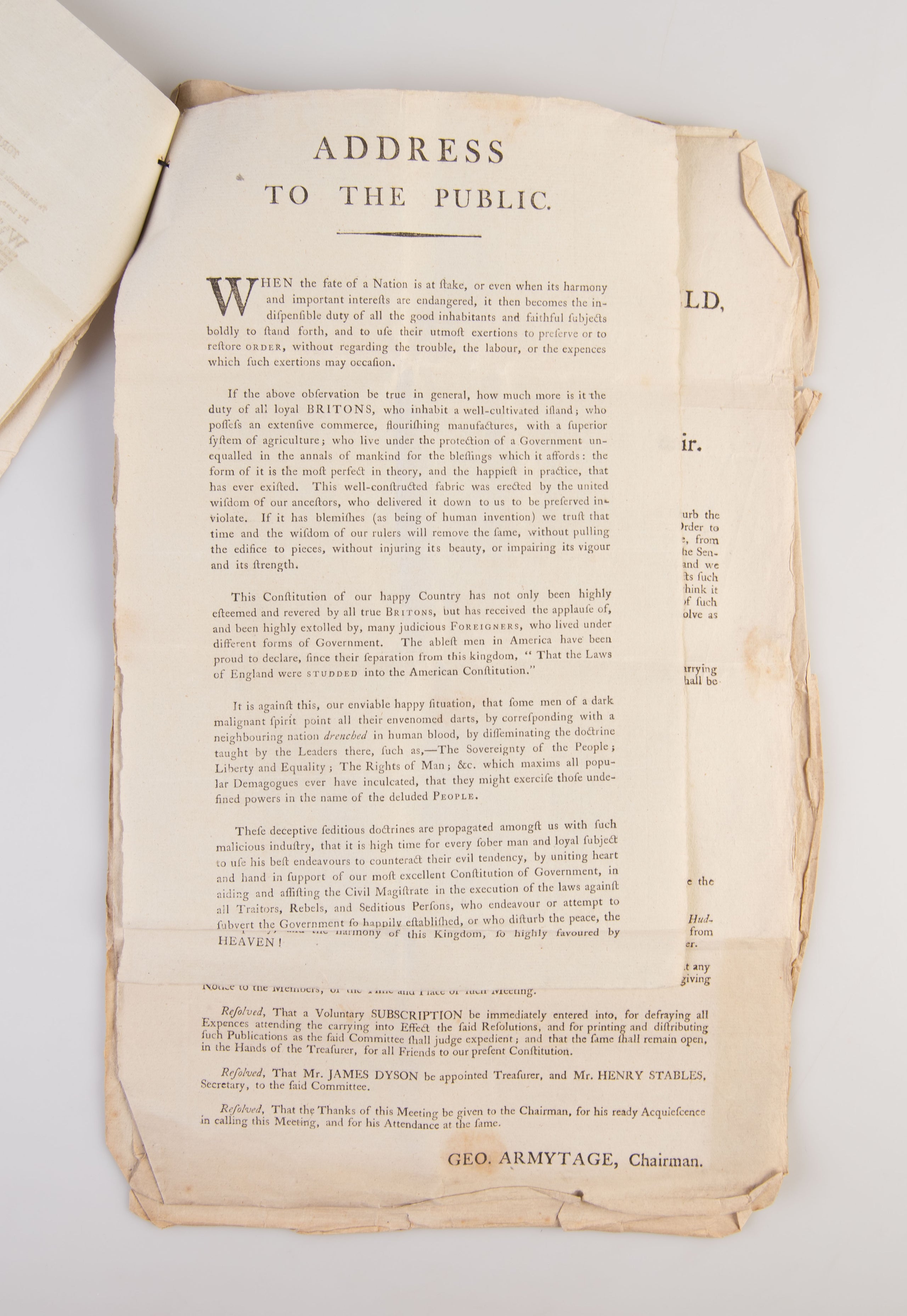 A collection of seven broadsides warning the inhabitants of Huddersfield in Yorkshire of the rising threat of revolution.