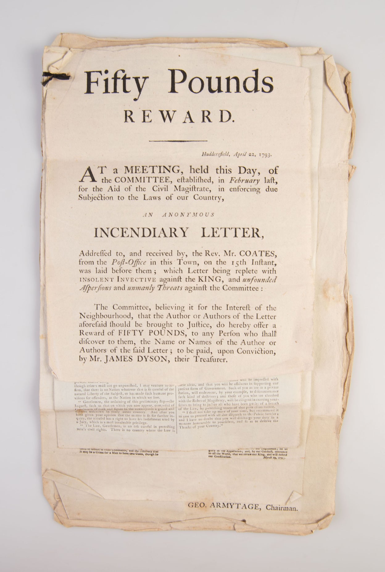 A collection of seven broadsides warning the inhabitants of Huddersfield in Yorkshire of the rising threat of revolution.