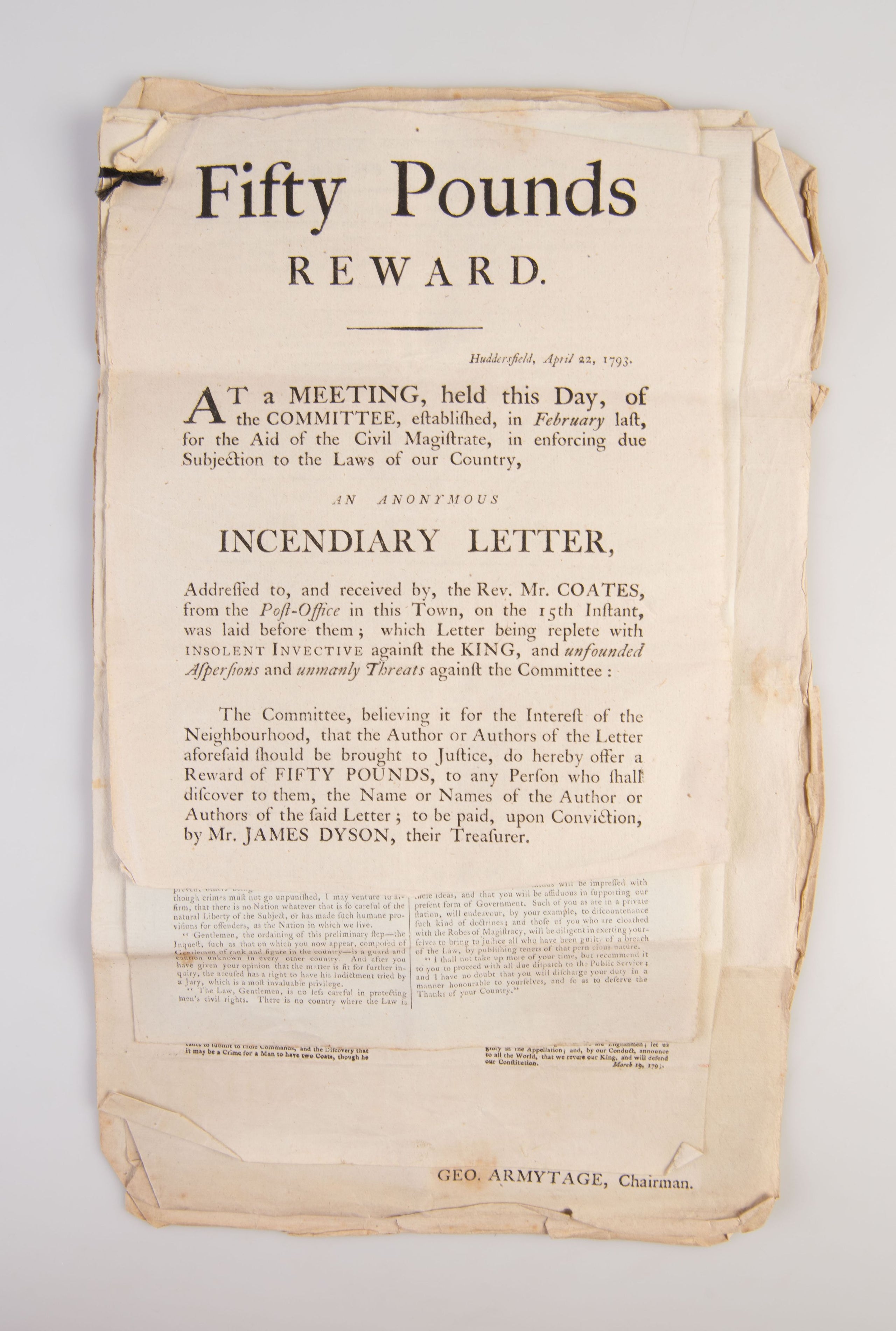 A collection of seven broadsides warning the inhabitants of Huddersfield in Yorkshire of the rising threat of revolution.