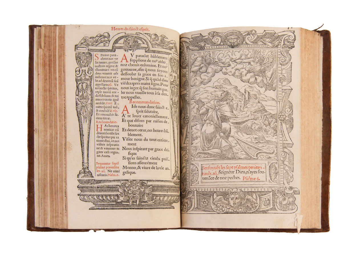 Heures en Francoys & Latin a l'usaige de Romme, corrigées & augmentées de plusieurs suffrages & oraisons. Avec figures nouvelles, appropriées chascune en son lieu.
Lyon, [Macé Bonhomme for] Guillaume Rouillé, 1549