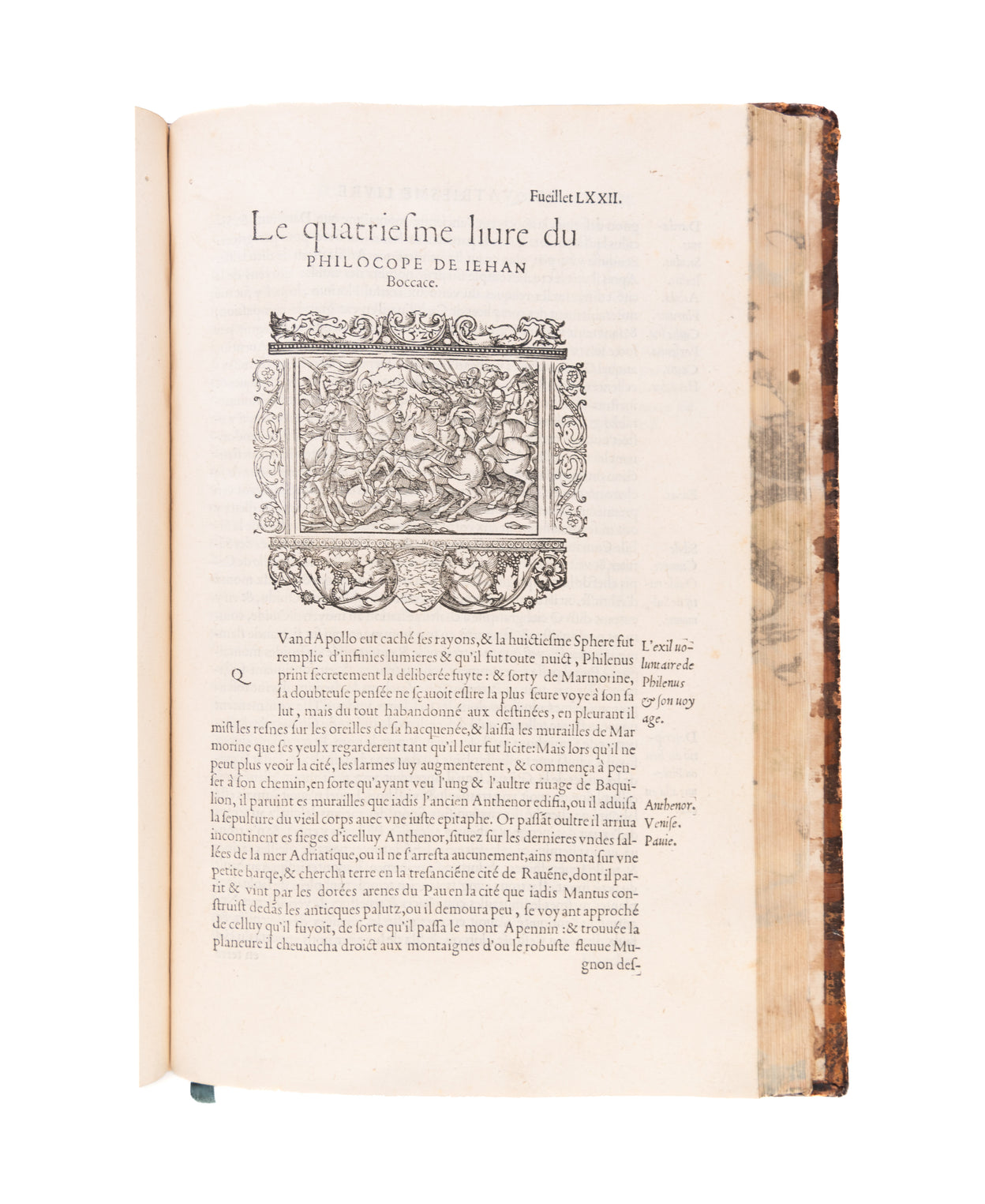 Le Philocope de Messire Jehan Boccace florentin, contena(n)t l’histoire de Fleury et Blanchefleur, divisé en sept livres traduictz d’italien en françoys par Adrian Sevin. 
Paris, D. Janot, 24 FebruarY 1542
