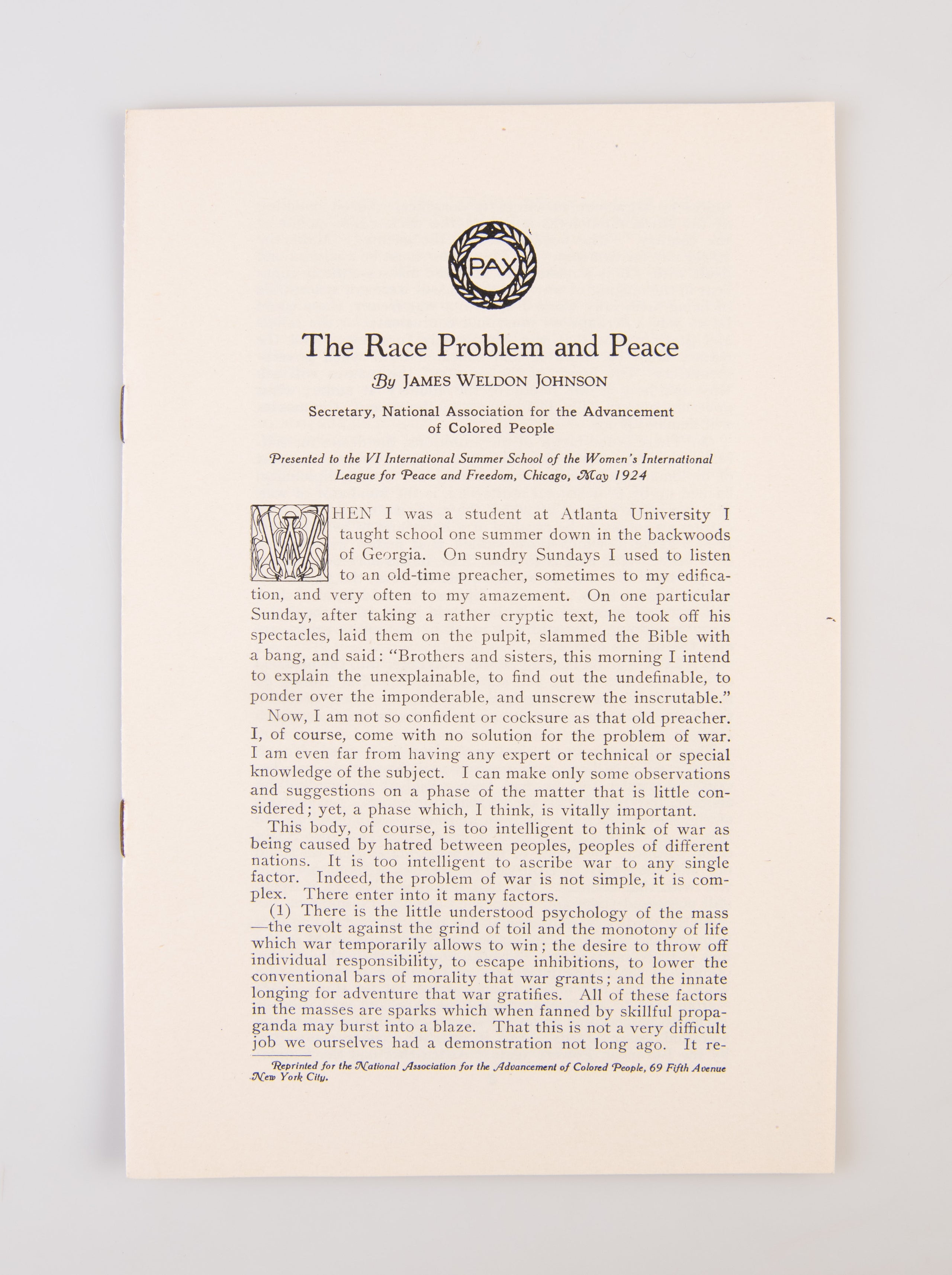 The Race Problem and Peace.