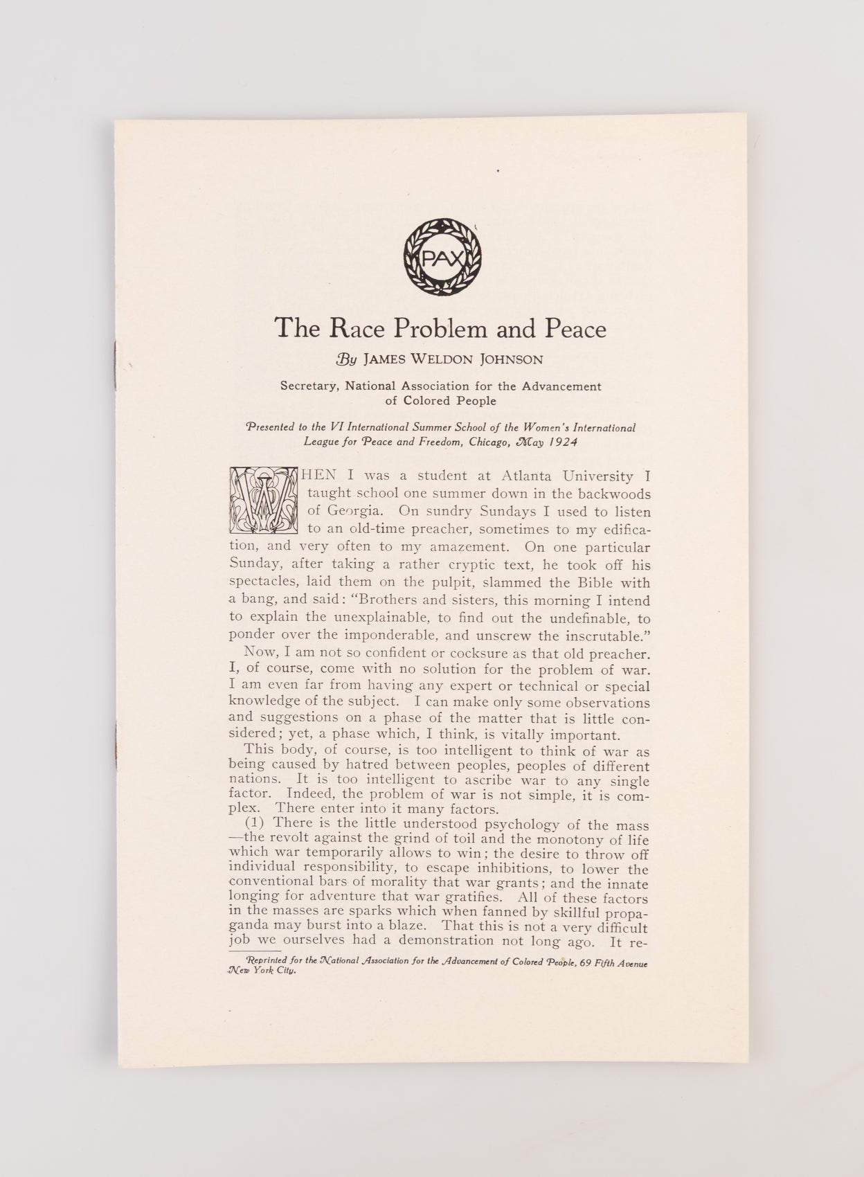 The Race Problem and Peace.