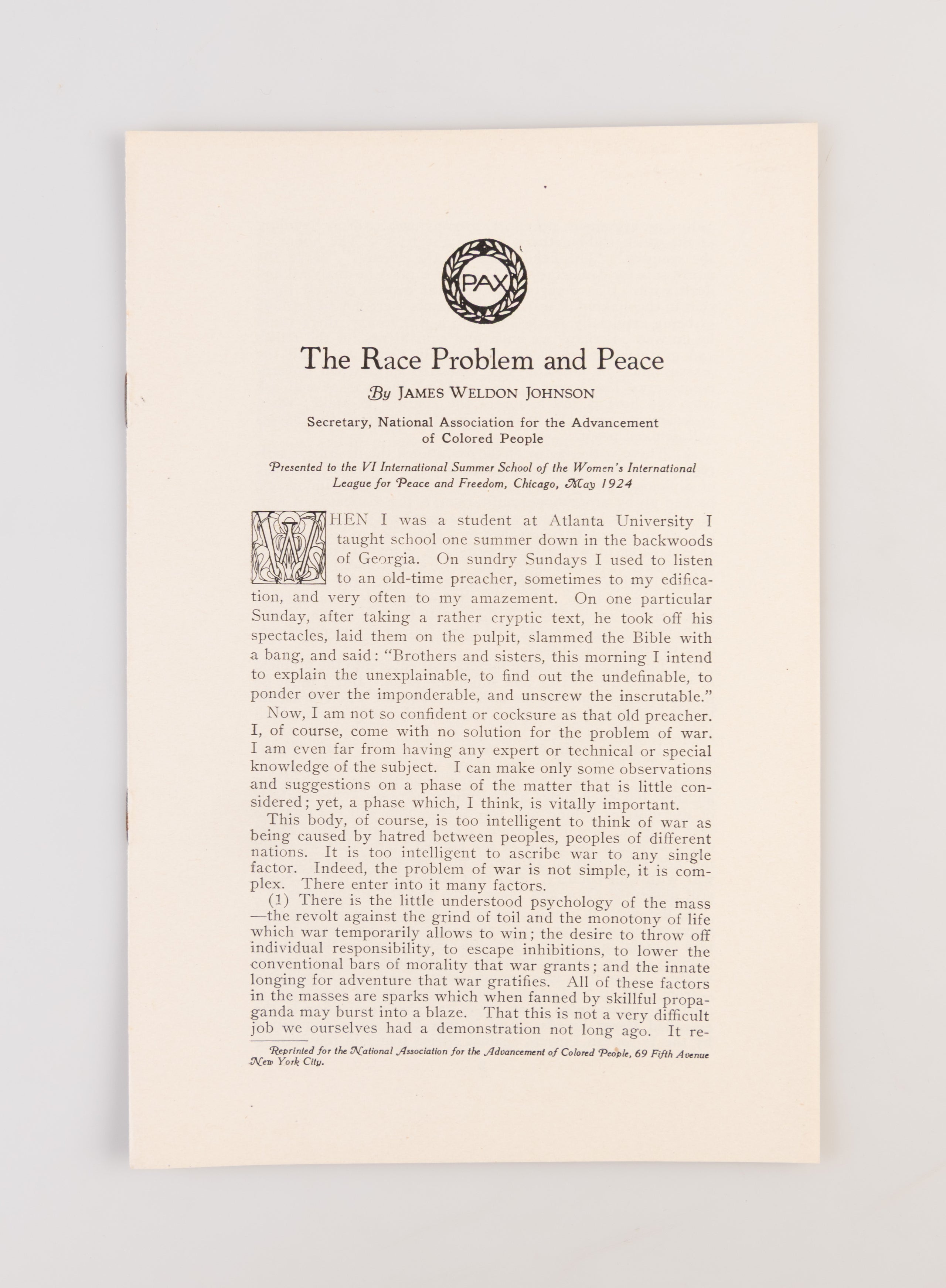 The Race Problem and Peace.