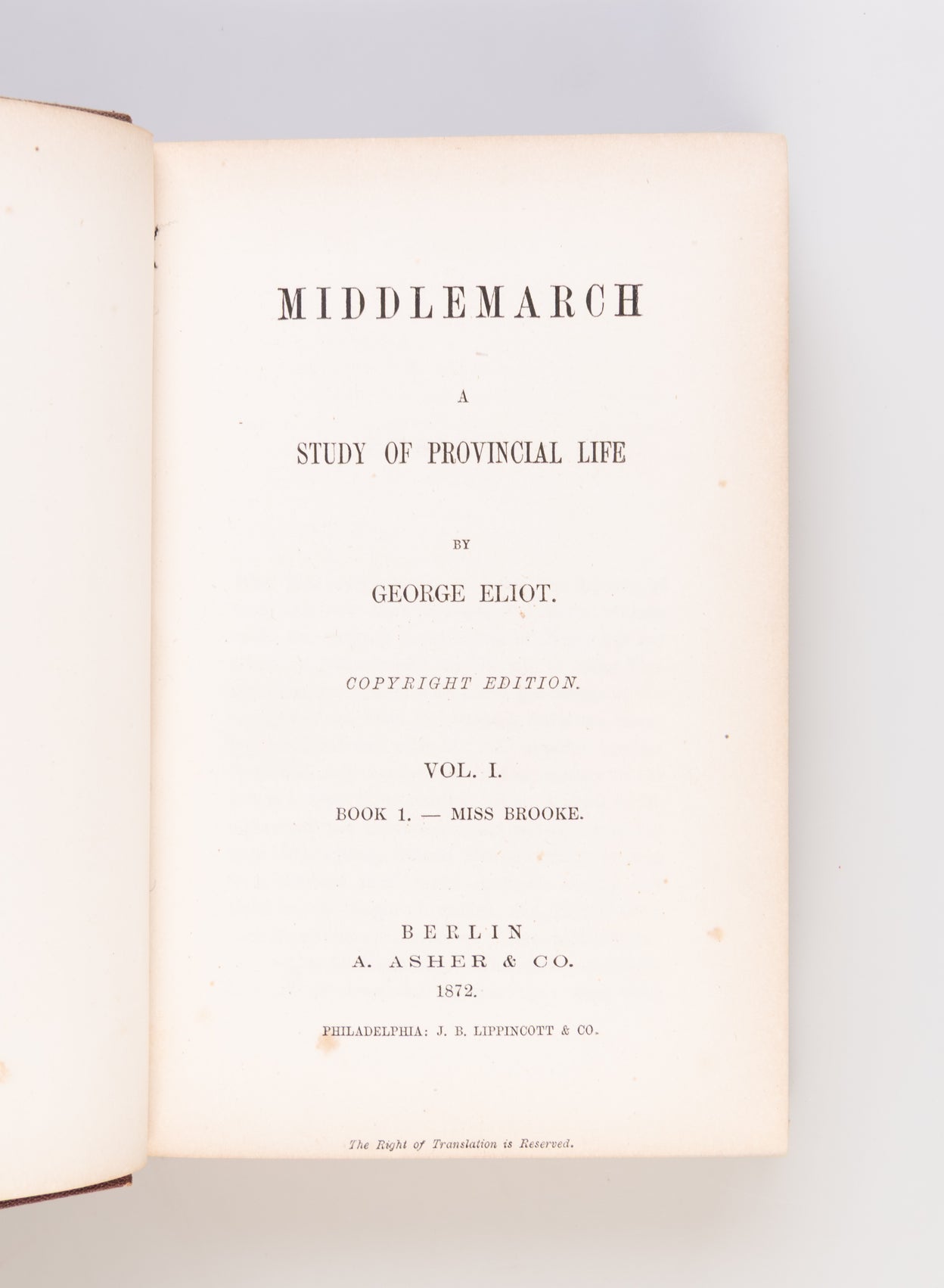 Middlemarch, a Study of Provincial Life.