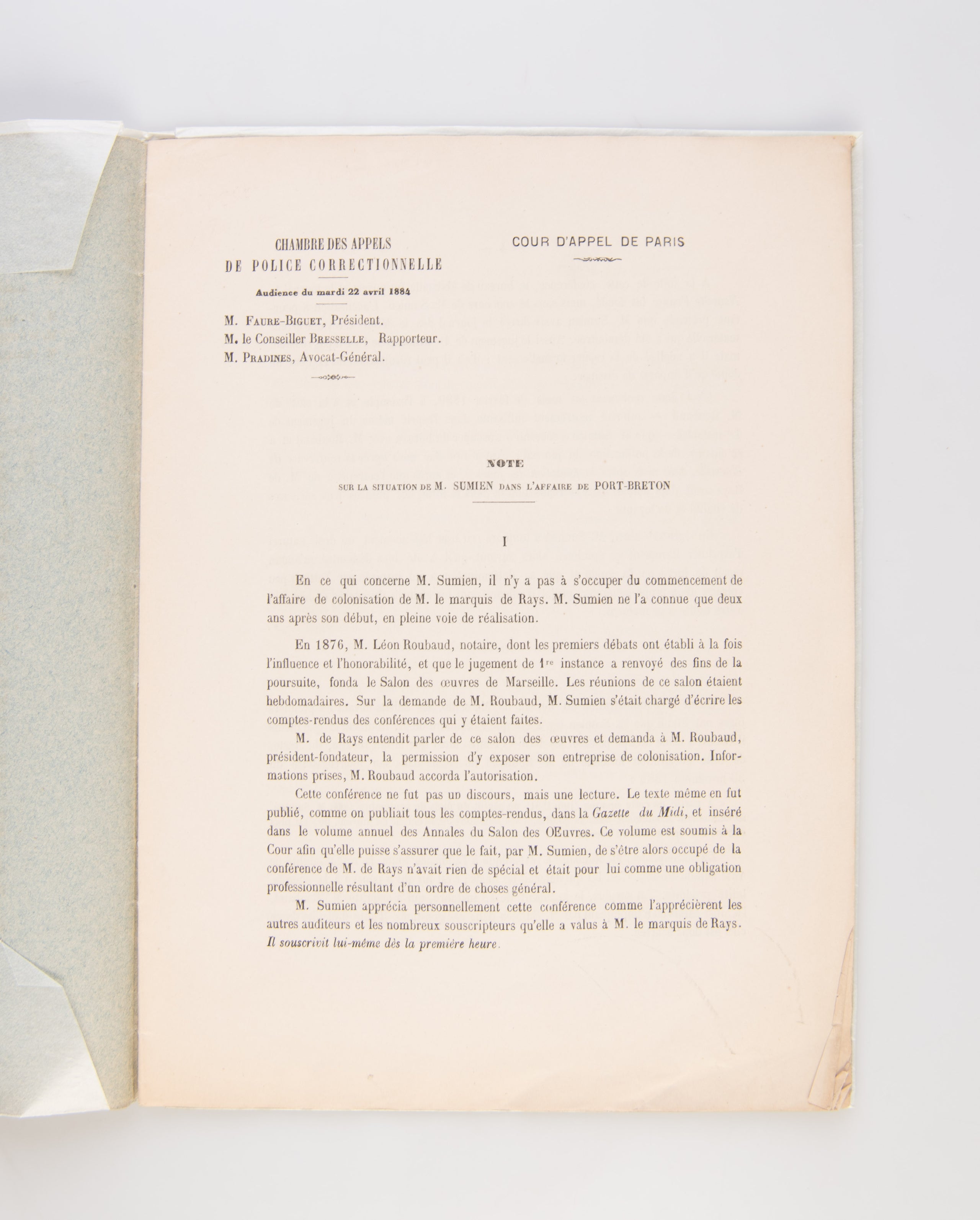 Note sur la Situation de M. Sumien dans l'affaire de Port-Breton.