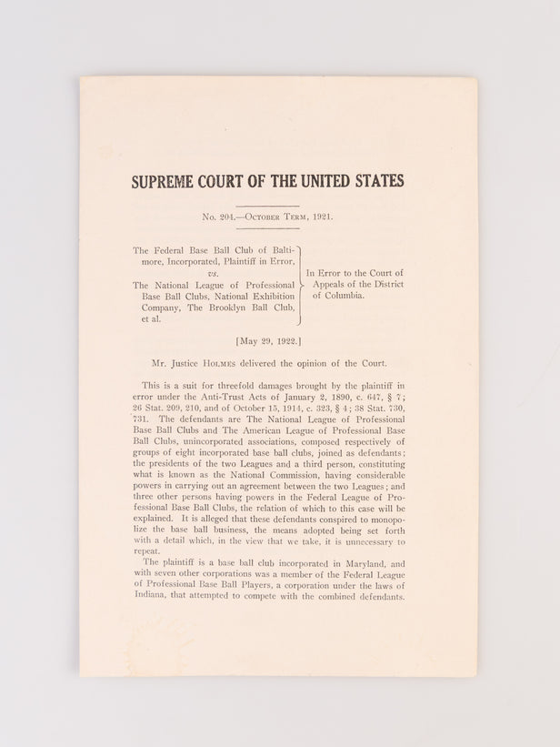 The Federal Base Ball Club of Baltimore, Incorporated, Plaintiff in Error vs. The National League of Professional Base Ball Clubs, National Exhibition Company, The Brooklyn Ball Club et al.