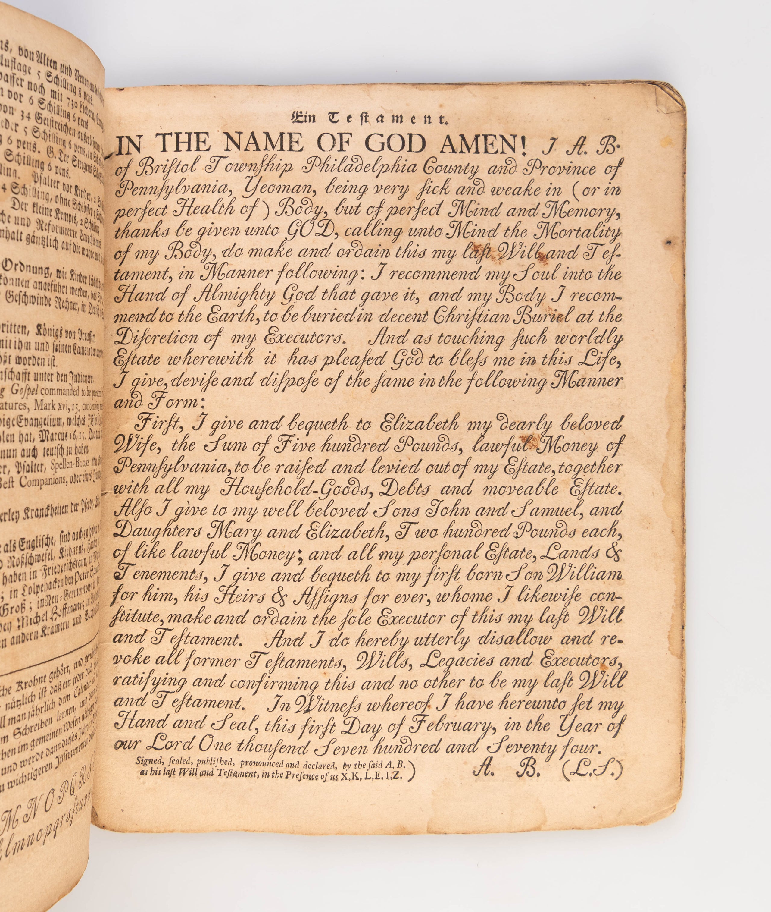 Der Hoch-Deutsch Americanische Calender ... 1775.